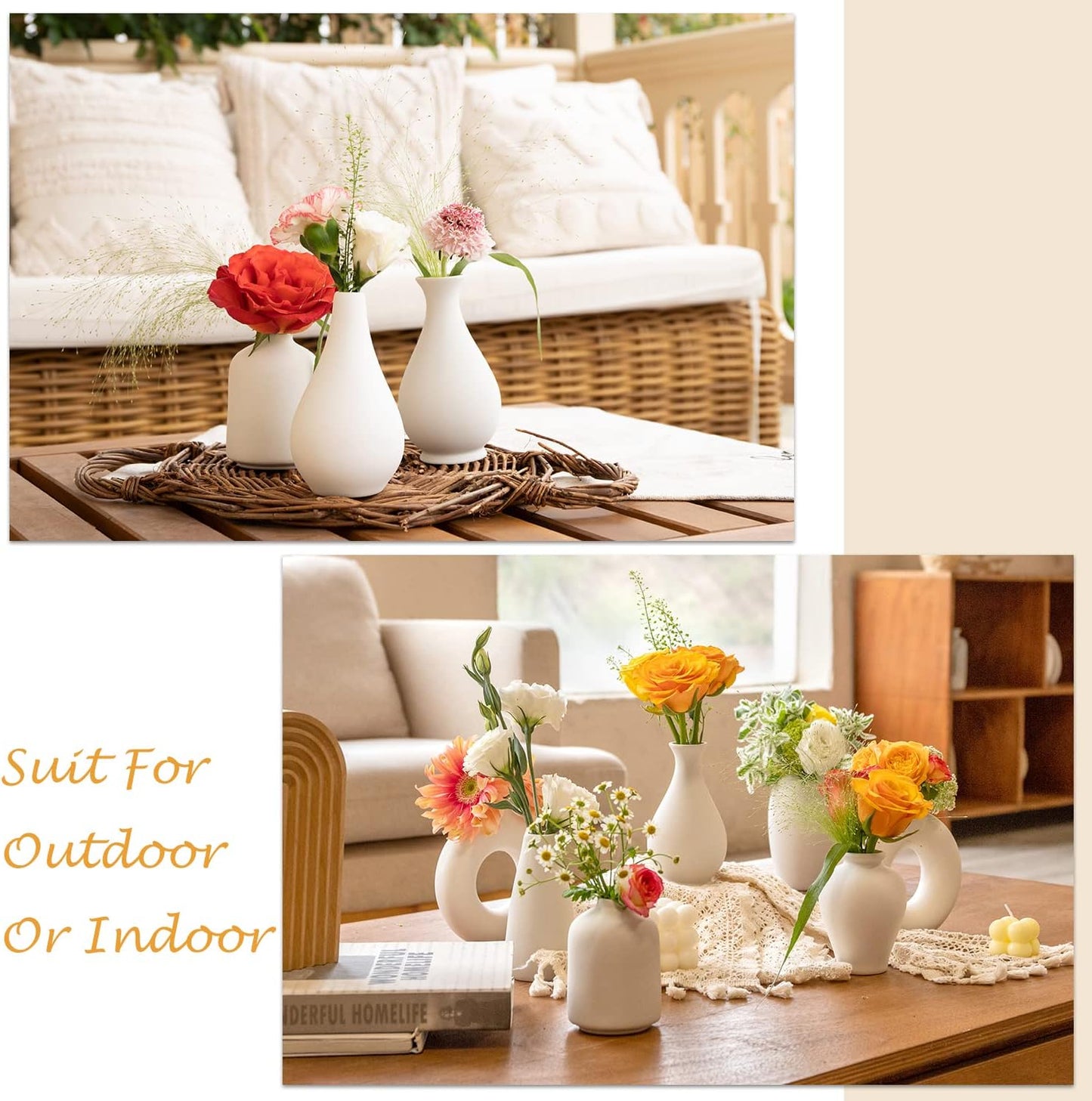 Ceramic Bud Vase Set of 8, Small Vase for Flowers, White Mini Bud Vase in Bulk for Centerpieces, Rustic White Ceramic Vase Set for Flowers, Room Décor, Wedding Party