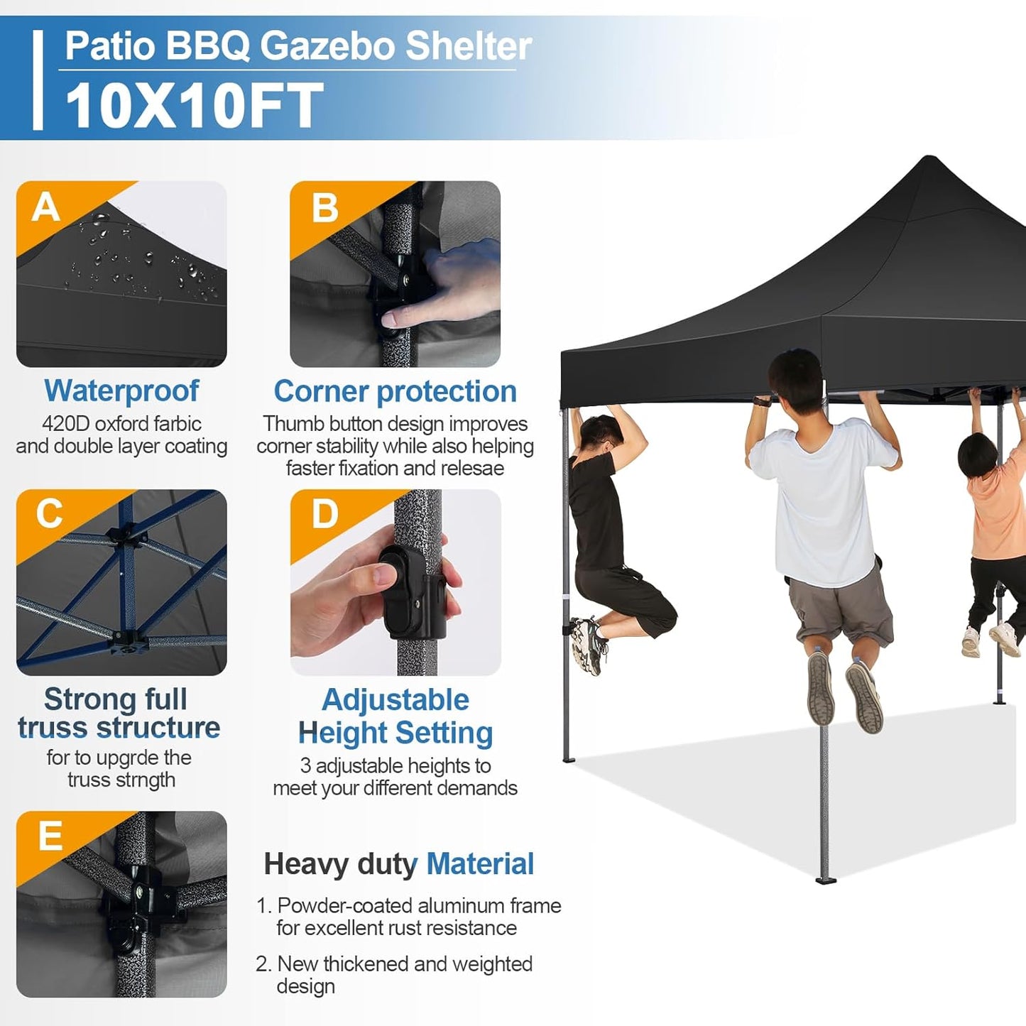 COBIZI 10x10 Pop Up Canopy Tent 10x10 Easy up Canopy, Heavy Duty Outdoor Canopy UPF 50+ All Weather Waterproof Instant Party Tents for Parties Gazebo with Handbag, Black(Windproof Upgraded)
