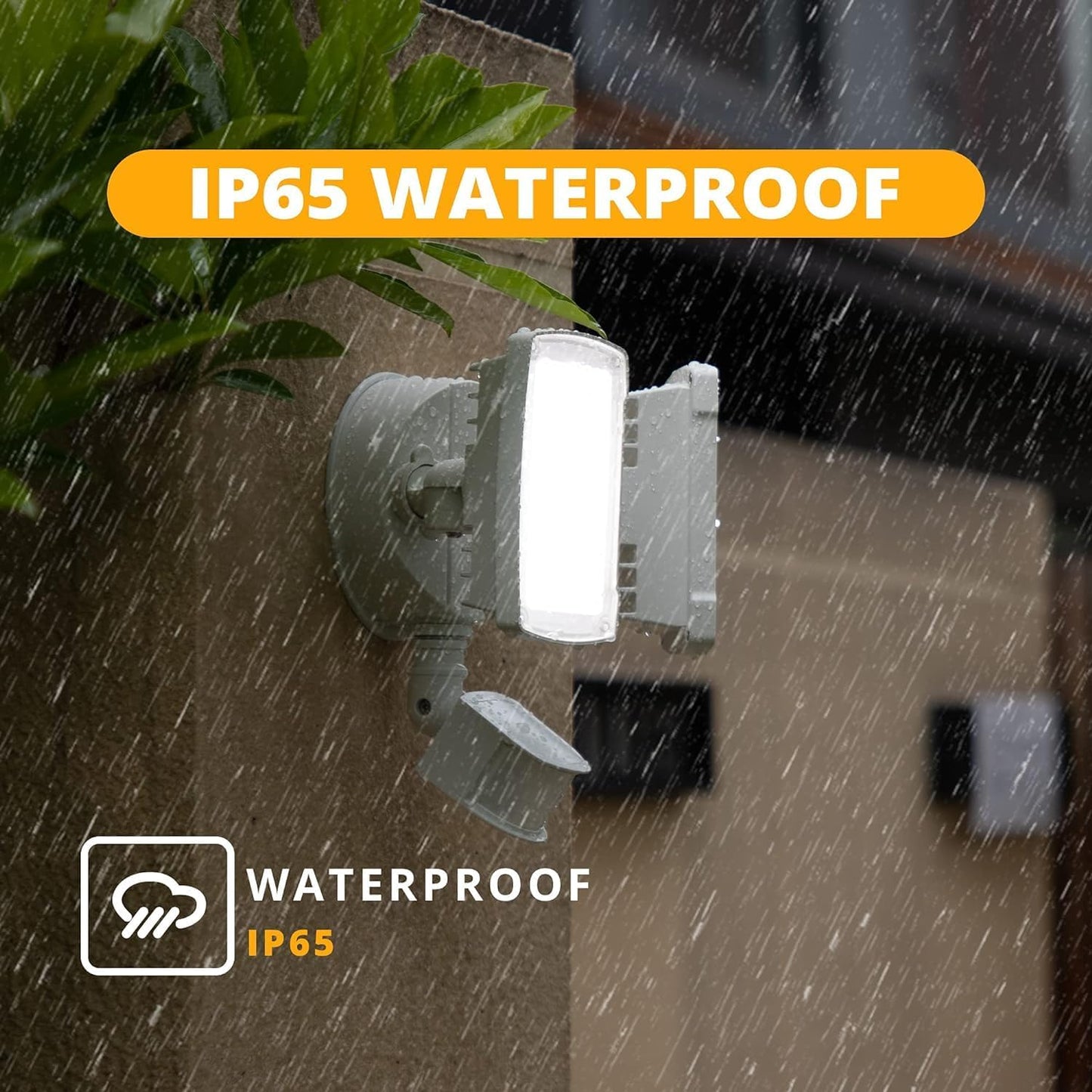 UME 2 Pack 19W LED Flood Light Motion Sensor Outdoor, 2 Adjustable Head, 2000LM, 5000K, IP65 Waterproof, Dusk to Dawn Security Light with Photocell for Exterior,Outside,Garage,House(White)