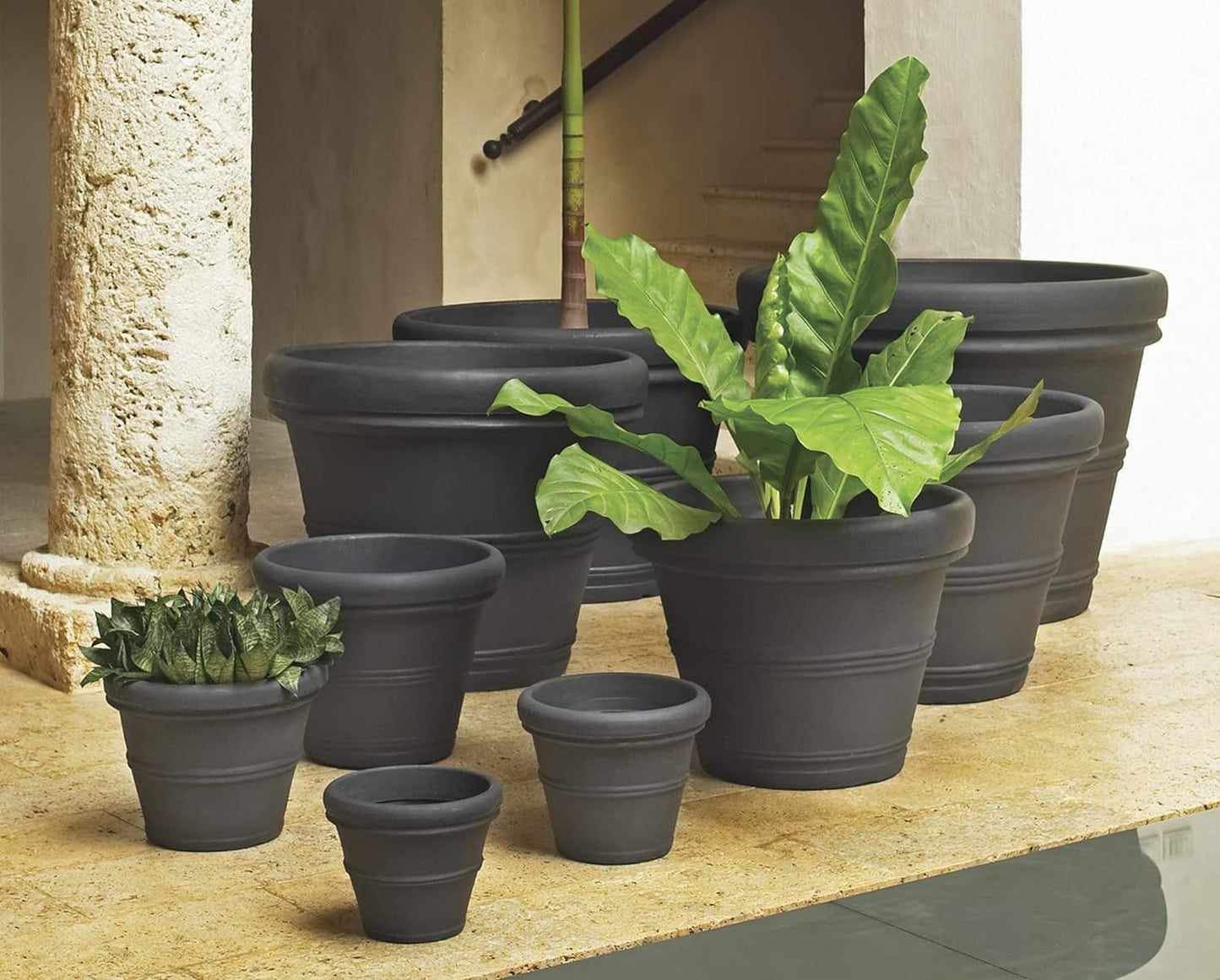 Crescent Garden Brunello Classic Rolled Rim Planter Pot, Indoor/Outdoor Plastic Round Pot - Traditional Planter for Herbs, Plants, Houseplant -14'' (Parchment)