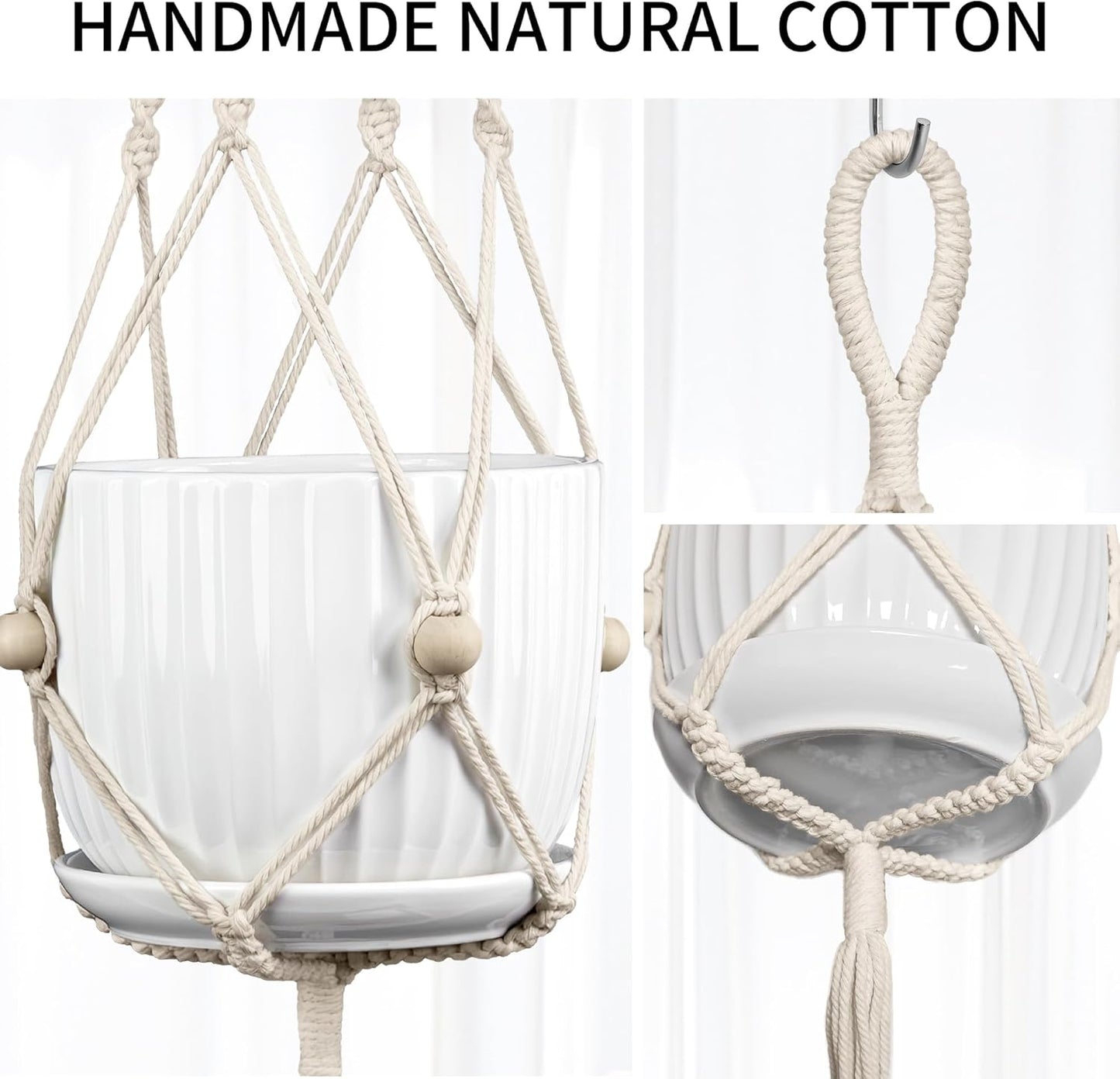 2 Pack Macrame Plant Hanger, 44 Inch, Fits 4-12 Inch Pots, Extra Long Indoor Outdoor Hanging Planter Basket Flower Pot Holder, Boho Home Decor, Ivory (POTS NOT Included)