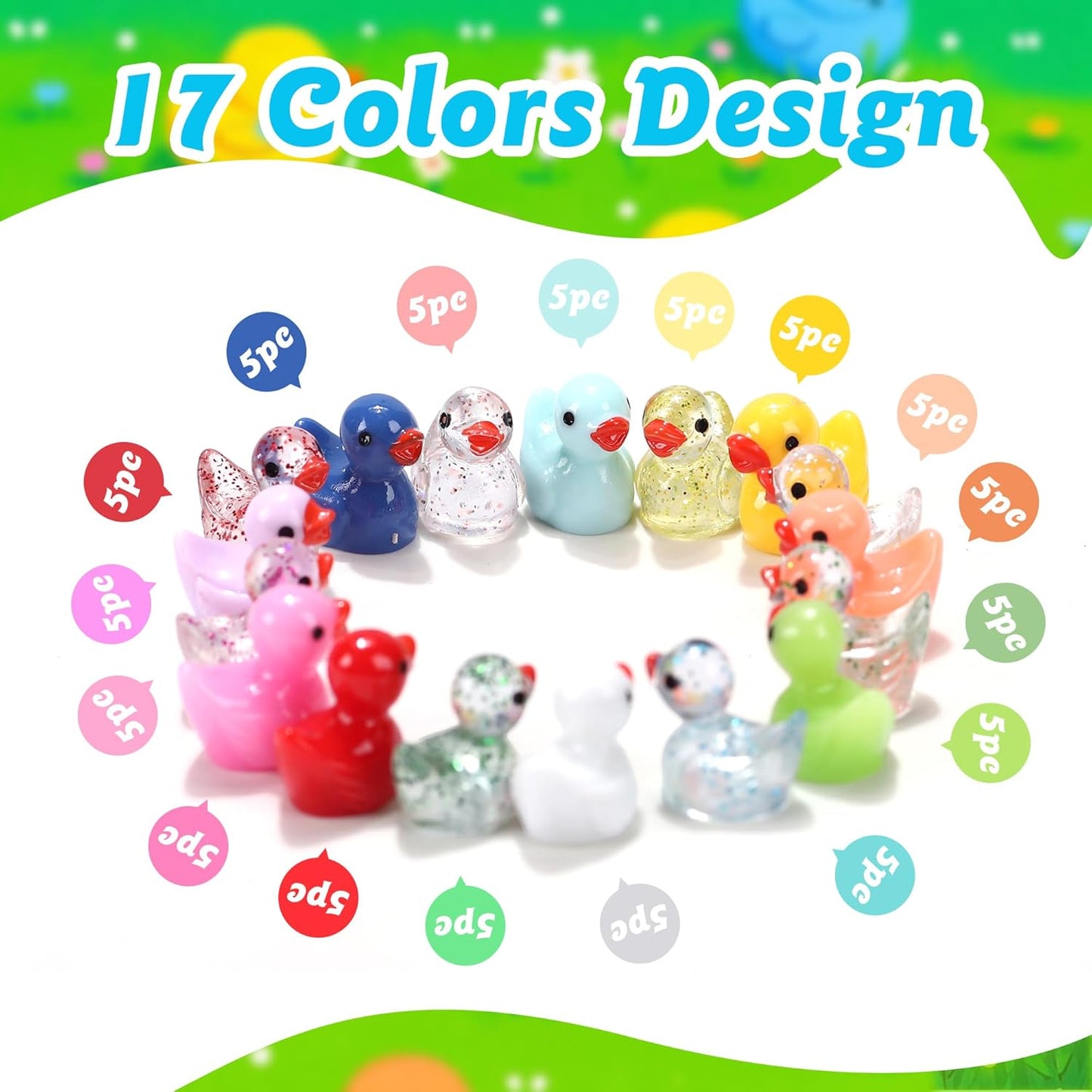 85 Pcs Mini Ducks Tiny Resin Ducks Glitter Little Animals Figurines Bulk for Micro Landscape Aquarium Ornaments Kit Dollhouse Decor Crafts Garden Accessories