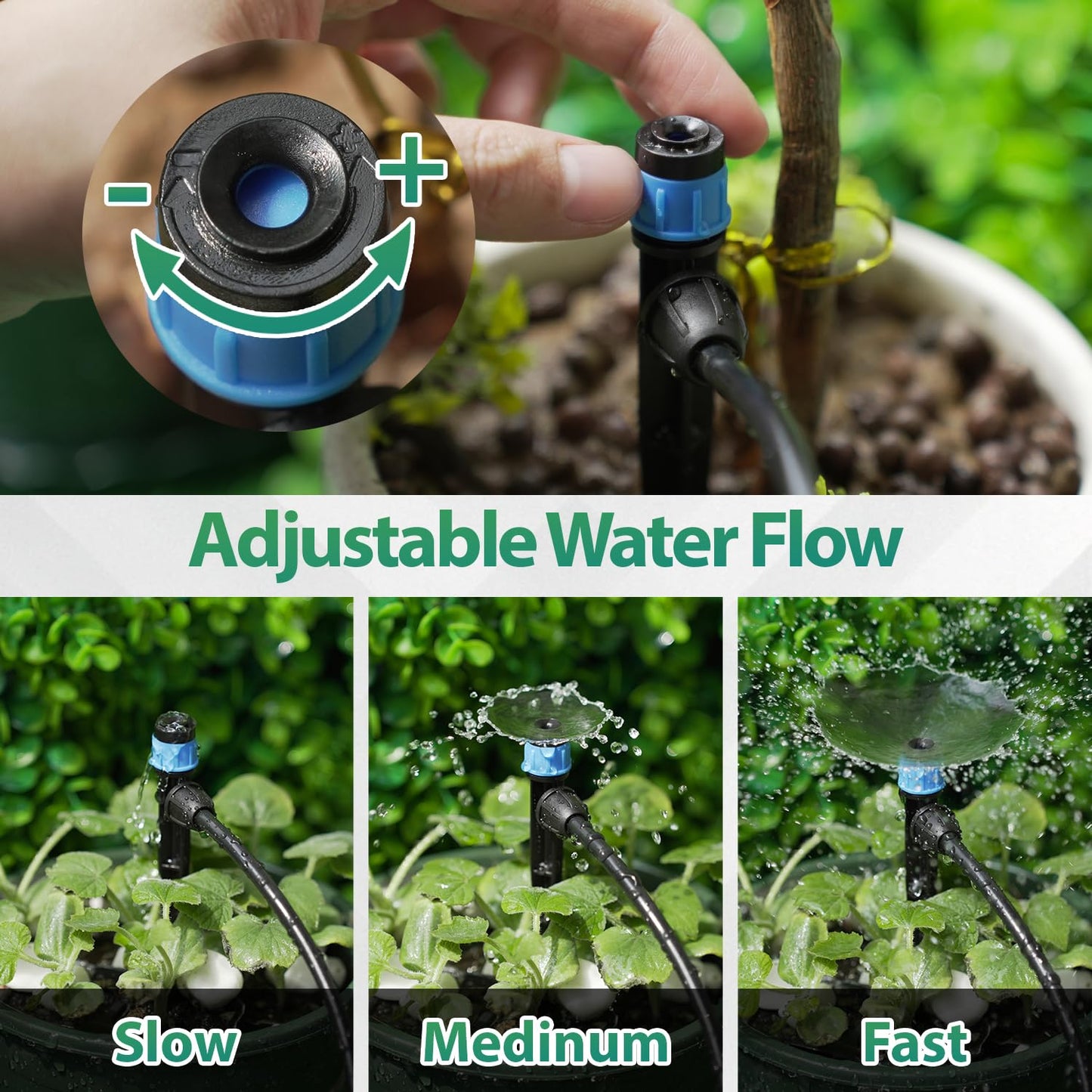 25 Pieces Drip Emitters for 1/4" Drip Irrigation Tubing, Adjustable 360 Degree Vortex Drip Emitters with Stake 360° Full Circle Umbrella Shape Pattern Garden Irrigation Micro Drippers