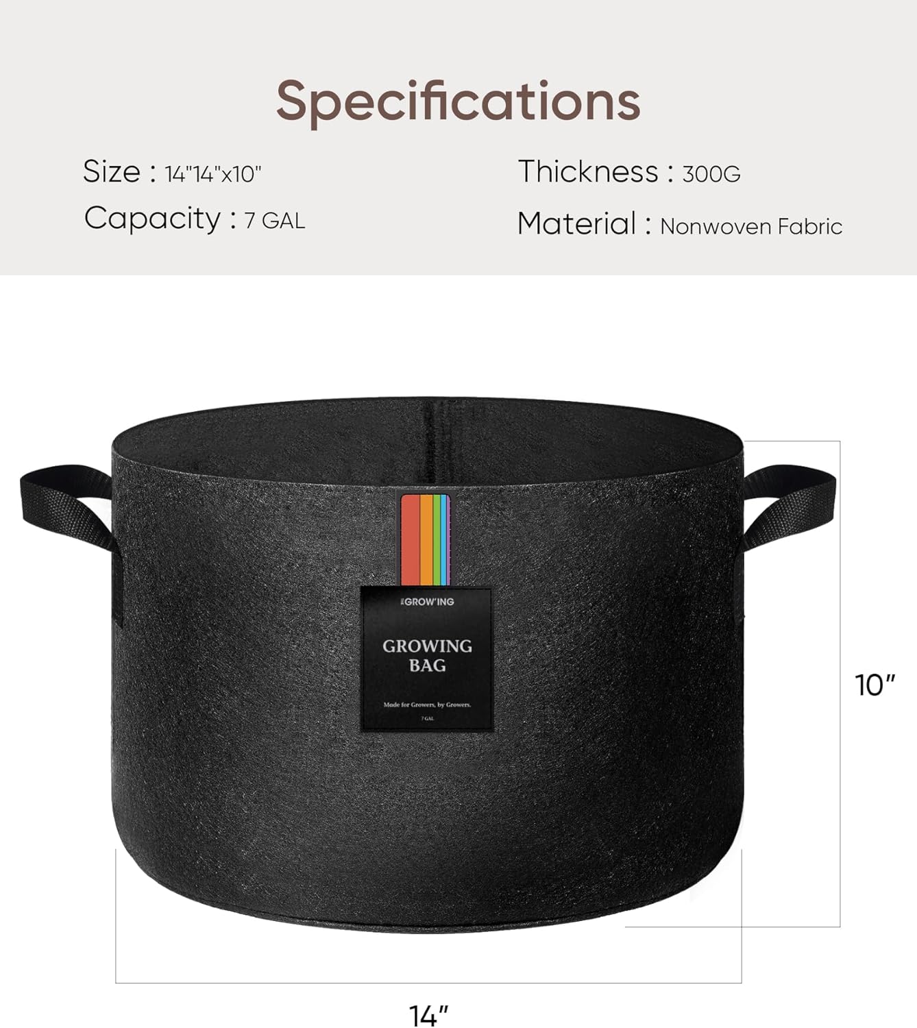 The Growing 5 Pack 7 Gallon Fabric Grow Bags，Thickened Aeration Nonwoven Fabric Plant Pots with Durable Handles,Heavy Duty 300G Planter Pot for Tomato, Fruits, Vegetables and Flowers, Black