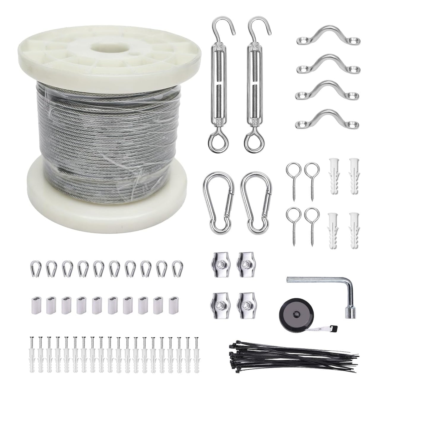 1/8" Wire Cable Rope Kit ，Vinyl Coated 304 Stainless Steel Wire – 100FT 7x7 Strand Cable with Turnbuckles，String Lights Hanging Kit for Outdoor, Garden,Patio, Crafts, Hanging Lights