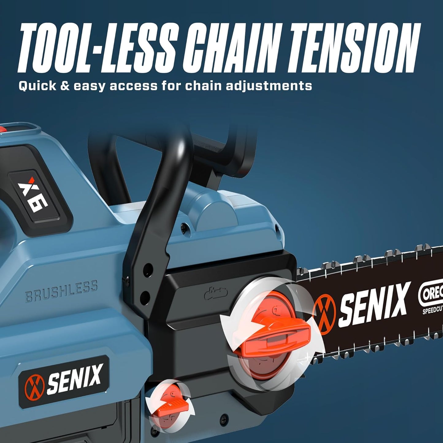 SENIX Chainsaw|60V 18" Battery Chainsaw|Brushless Electric Chainsaws|Cordless Chain Saw with 4Ah Battery & Charger|Garden Tool for Trees, Pruning, Branch Trimming, Best Gifts for Man, CSX6-M1