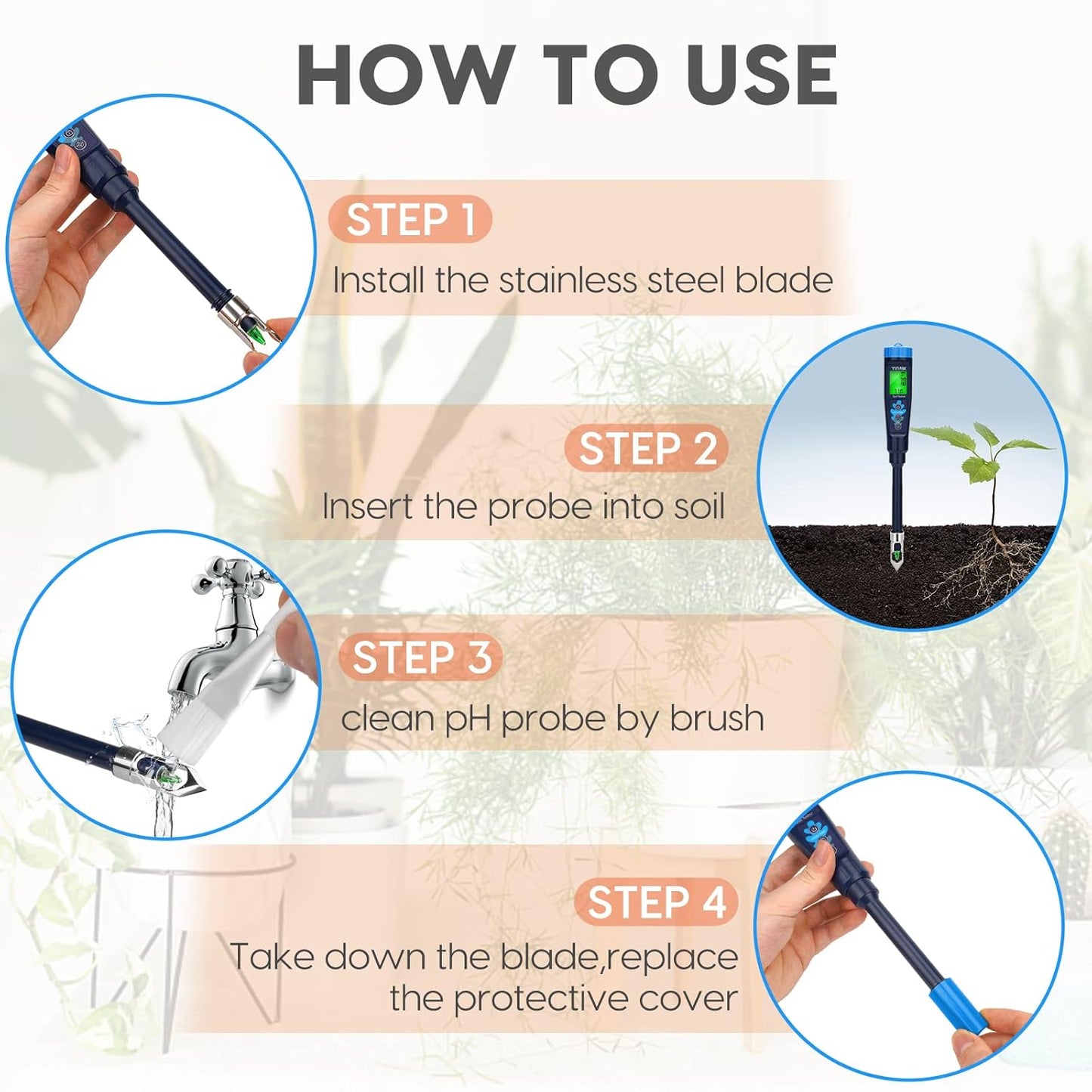 Digital pH Tester for Soil, Soil pH Test Kit for Indoor Potted Plants, Professional pH Meter for Soil and Water, Measuring Soil pH for Garden, Grass,Lawn, Greenhouse,Outdoor,Farming, Yard Use