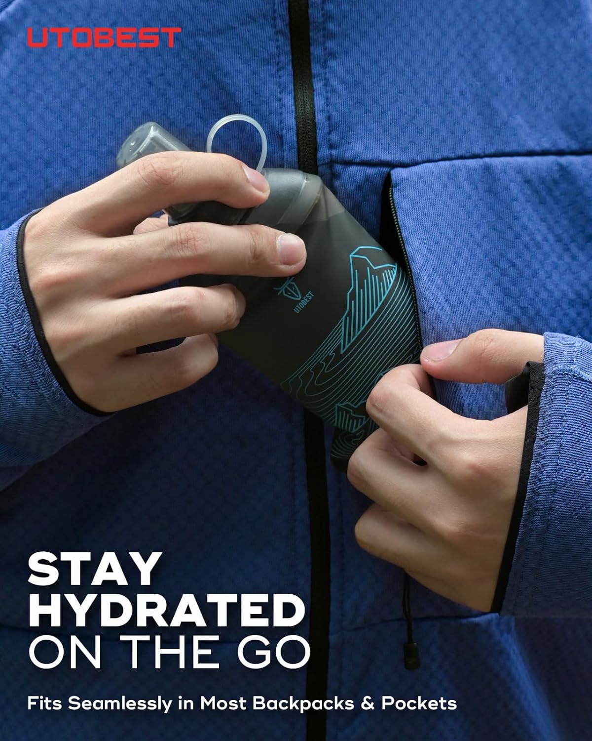 UTOBEST 200ml Soft Flask, 2 Pack Flexible TPU Hydration Water Bottle, Collapsible with 28mm Caliber for Running, Hiking, Cycling, Climbing, and Marathon Blue