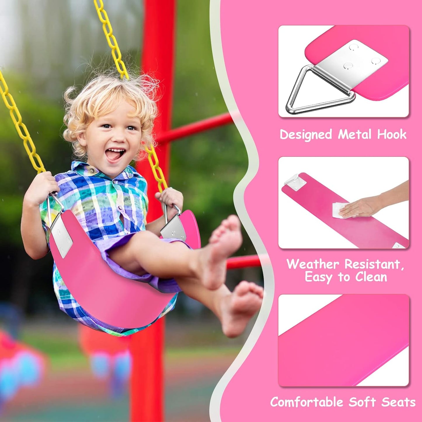 AGPTEK Swing Seat, 30.4 x 6 x 0.27 Inch Yard Swing for Boys and Girls & Adults with Metal Triangle Ring - Pink (113KG /250LB Weight Limit)
