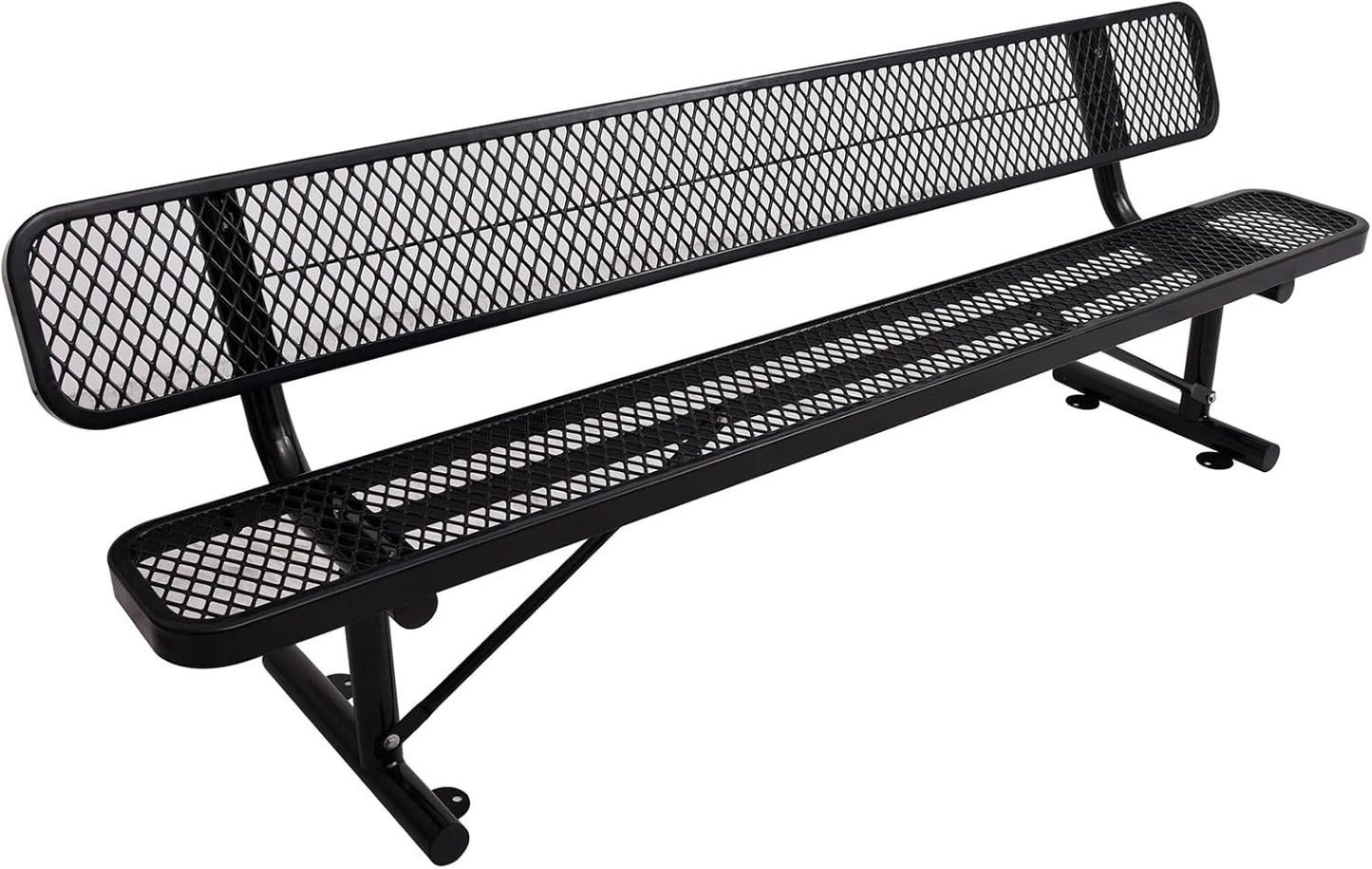 8Ft Heavy Duty Park Bench with Back Portable Frame, Outdoor Steel Bench with Backrest, Expanded Metal Mesh Bench for Lawn, Park, Deck, Garden, Patio, Porch, Black