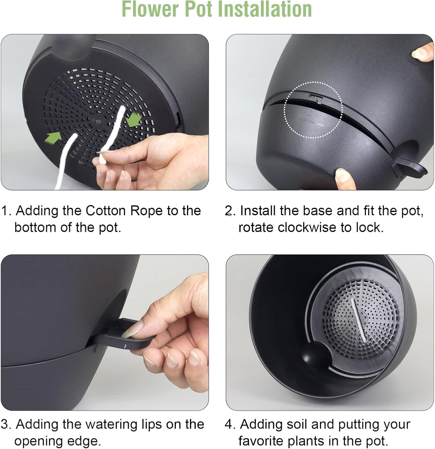 12 inch Large Self Watering Pots for Indoor Outdoor Plants, Flower Plant Pots with Mesh Drainage Holes for Garden House, Plastic Planters with Reservoir for Home Decor, Black