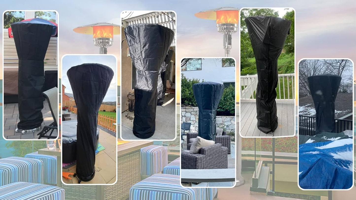SIRUITON Patio Heater Covers with Zipper and Air Vent,Waterproof Outdoor Heater Cover, Dustproof,Wind-Resistant,UV-Resistant,Snow-Resistant,（89" Height x 33" Dome x 19"Base, 420D Black）
