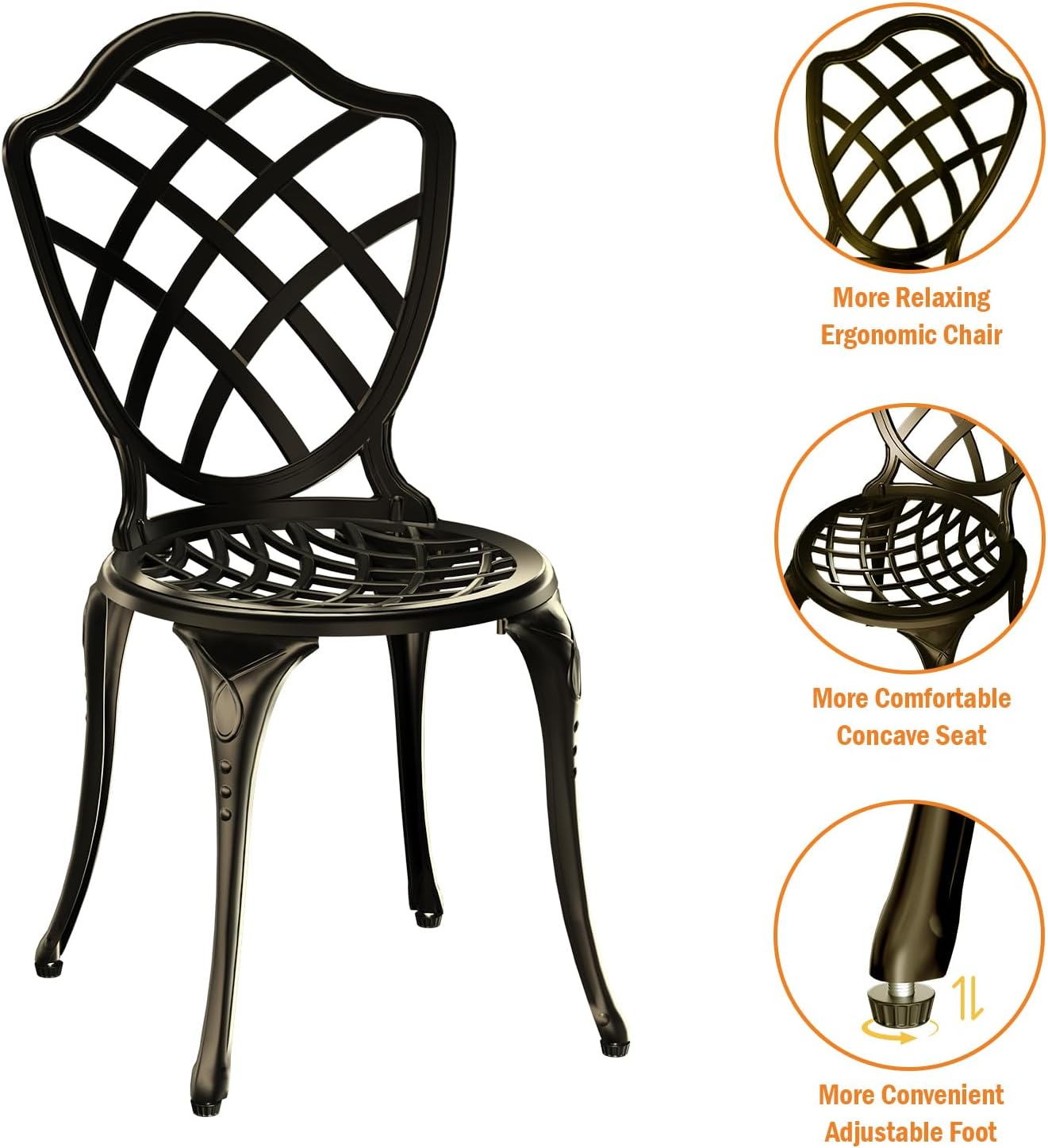 3 Piece Patio Bistro Set, Outdoor Bistro Table and Chairs Set of 2 w/Umbrella Hole, Rust-Resistant Cast Aluminum Bistro Set for Garden/Balcony/Backyard, Golden Bronze