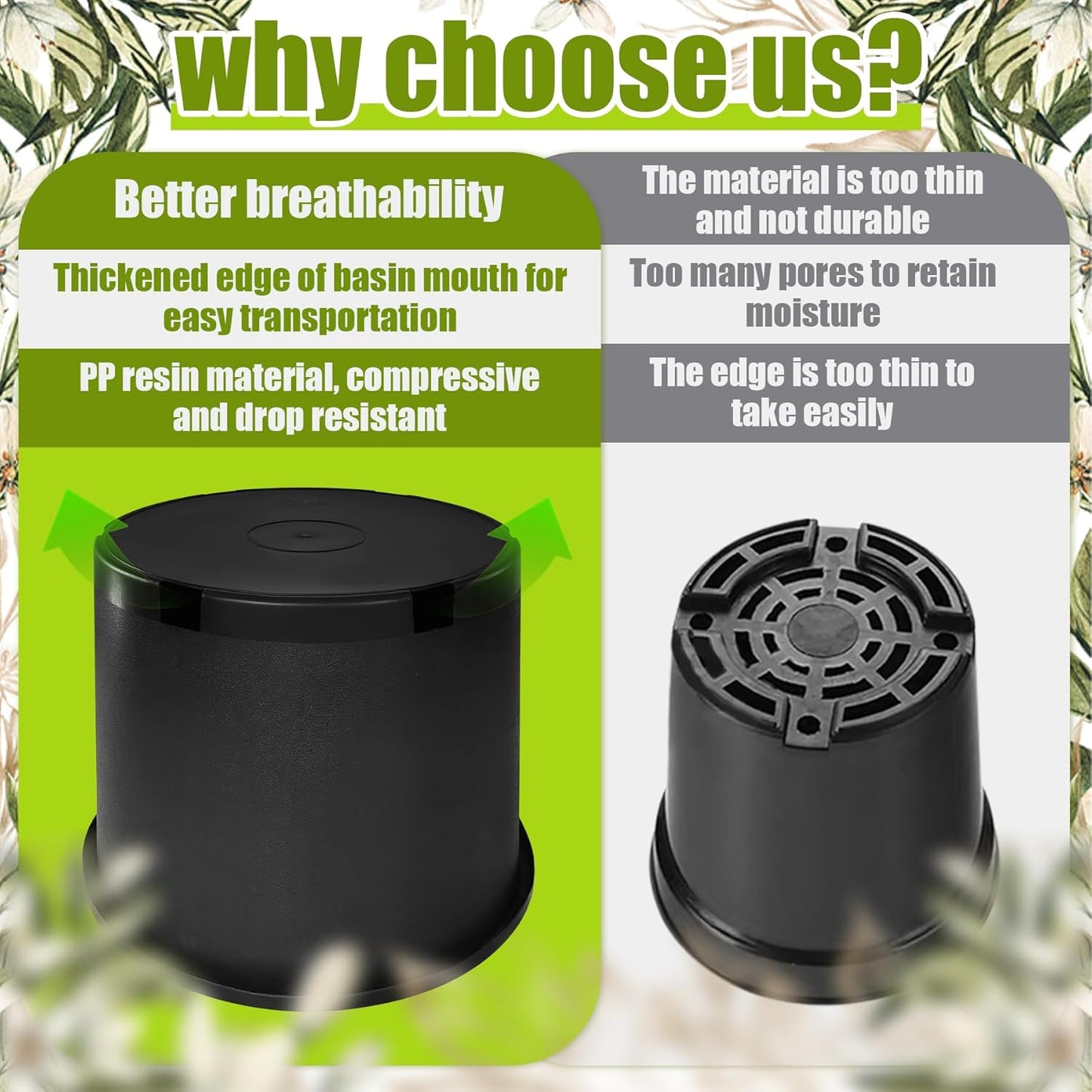 10 Gallon Nursery Pots Plastic Container Injection Molded Pot for Plants Flexible with Drainage Holes Suitable for Plants Soil Growers or Hydroponics Black 10 Pcs