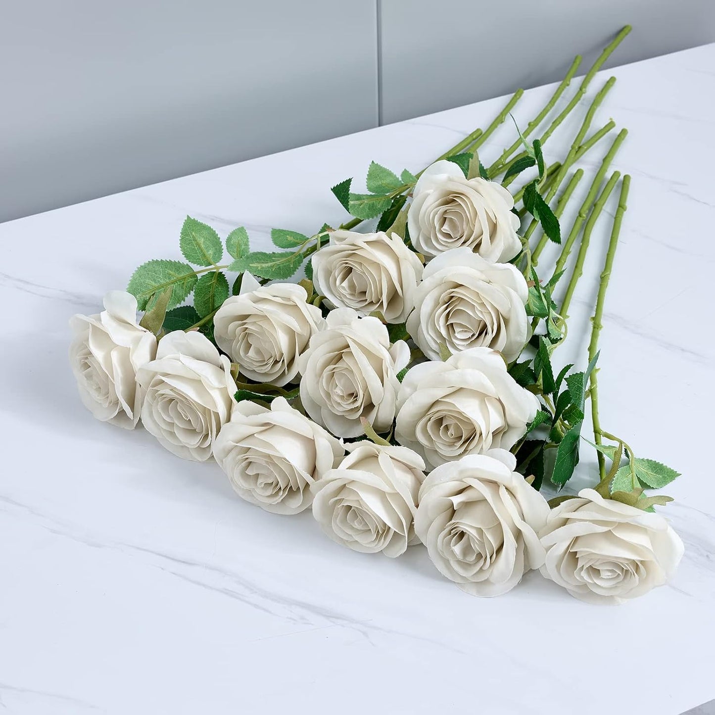 12pcs Rose Artificial Flowers Fake Roses Nude Silk Roses Silk Flowers Rose with Long Stems for Wedding Home Party Centerpieces Decorations