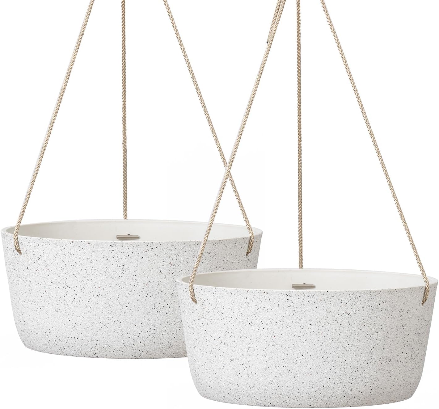 La Jolie Maison Large Hanging Planters - 12 Inch Outdoor Flower Pots, Hanging White Planters Set of 2