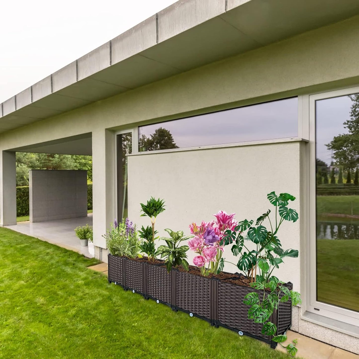 Vegetable Planter Box Large Planters for Outdoor Plants Garden Box with Drain Outlet for Flower/Herbs, Patio-Balcony-Backyard with Easy Assembly