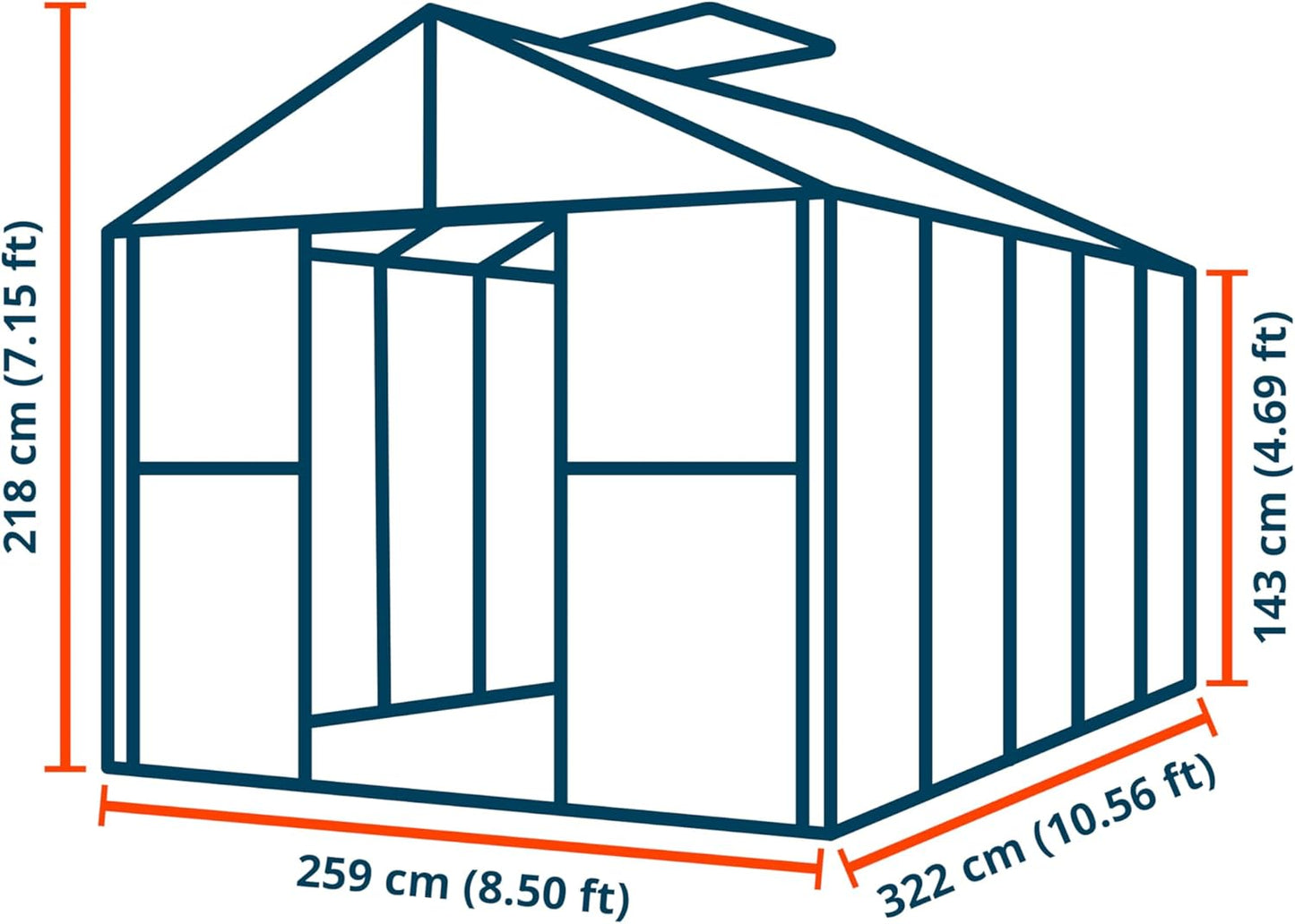 Greenhouse Saphir 5 Aluminum Frame 8.5 x 10.6 ft Approx. 6 mm Polycarbonate Panels - with Bonus Base Frame and Automatic Vent Opener