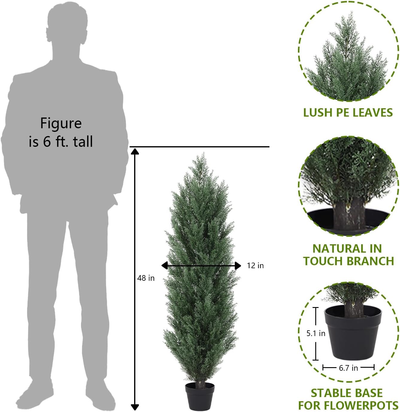 THE BLOOM TIMES 4ft Topiary Trees Artificial Outdoor 2 Pack – UV Resistant Faux Cedar Pine Cypress Bushes and Shrubs, Fake Potted Plants for Front Porch Outside Planter Patio Decor, Set of 2 (4 Foot)