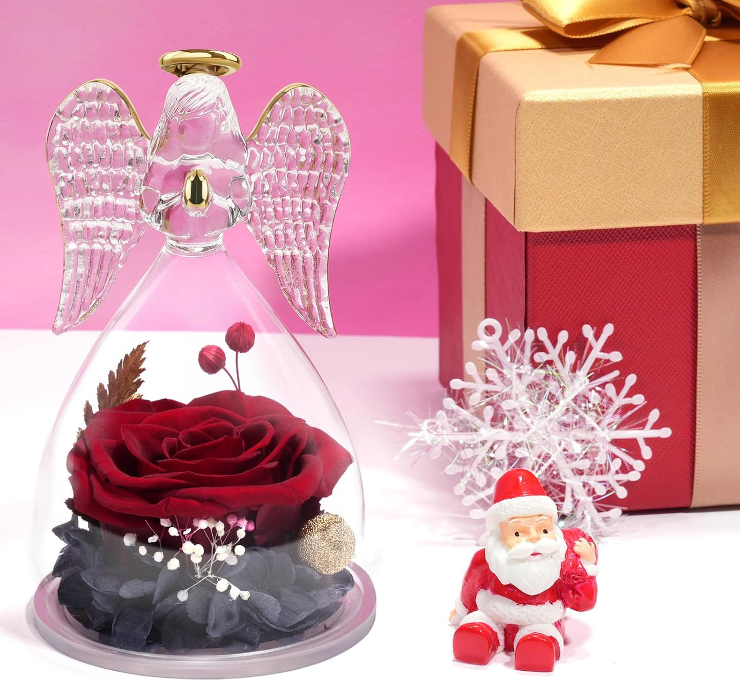Yamonic Mom Birthday Gifts for Mom, Angel Figurines with Real Rose Gifts for Her Mom Grandma, Angel Preserved Flowers Rose for Mothers Day Christmas Anniversary Birthday Gifts for Women(WineRed)
