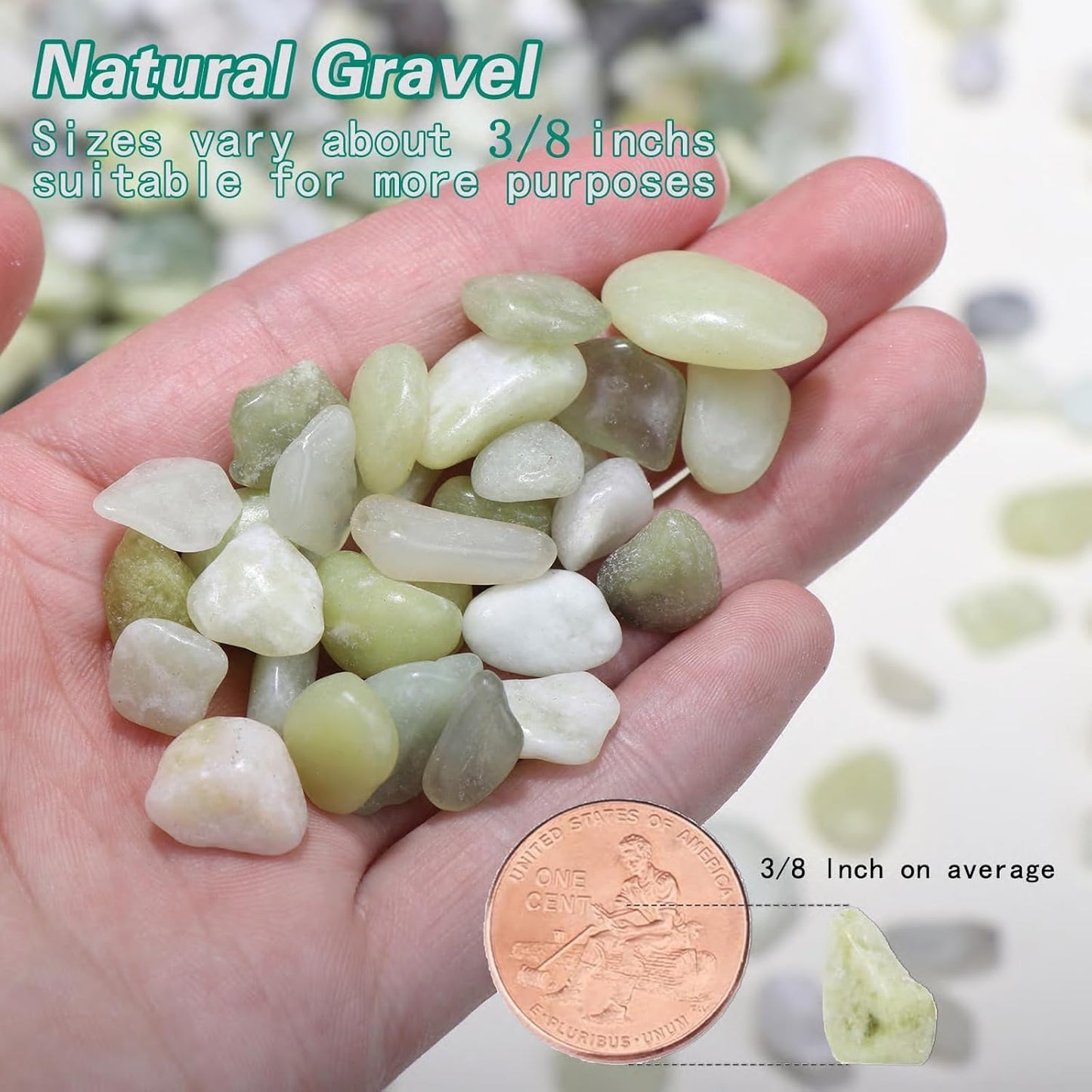 Calofulston 30 lb Decorative Pebbles for Indoor Plants, 3/8 Inch Pebbles for Succulents, Lucky Bamboo Plants, Vase, Cactus, Landscaping, Polished Jade Rocks for Plants Indoor, Green