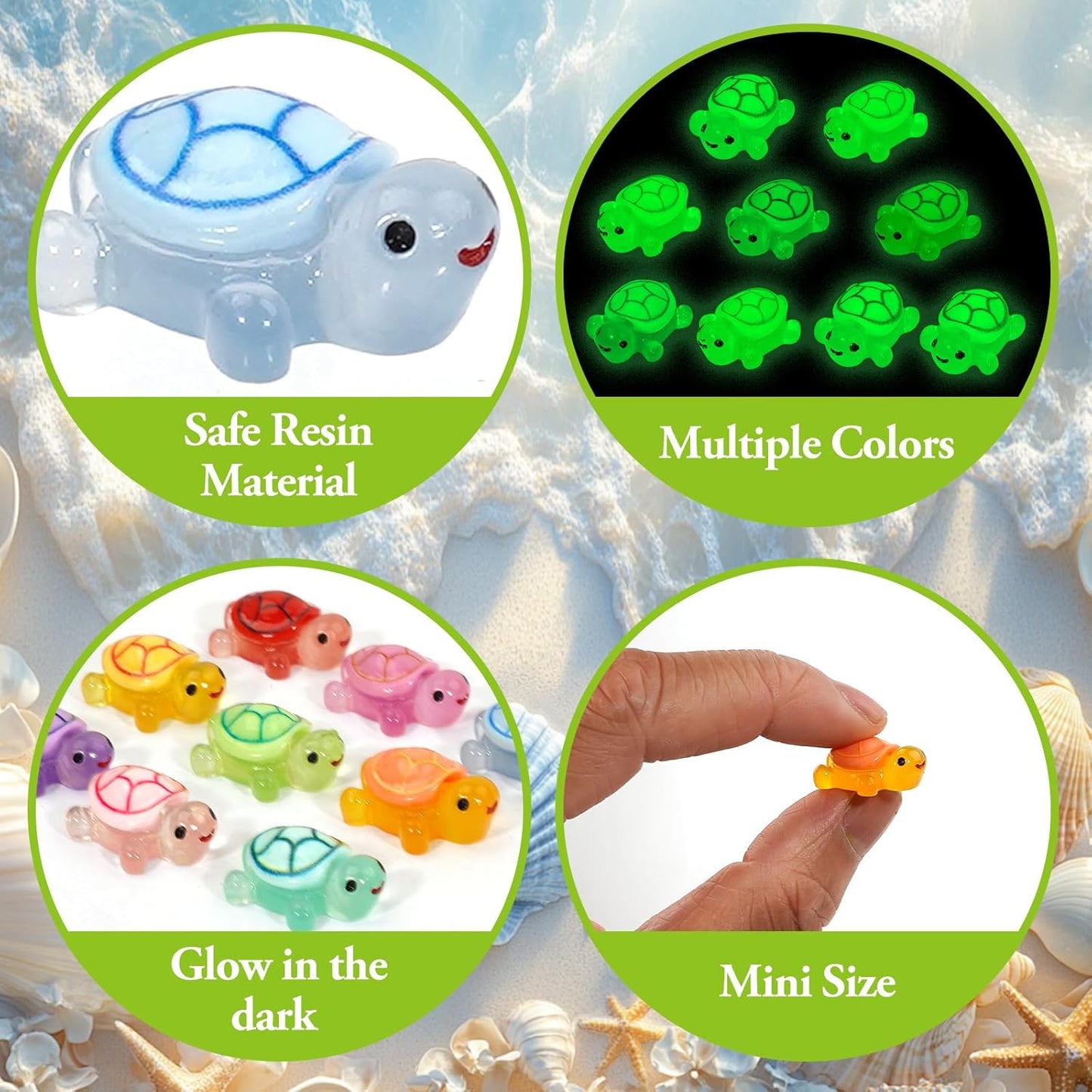 Mini Resin Turtles Figures to Hide, 72 PCS Tiny Resin Animal Figurines Little Small Plastic Turtles Miniature Festival Rave Trinkets Bulk Glow in the Dark for Micro Fairy Garden Aquarium Decor