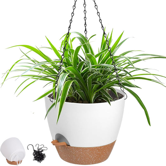 Hanging Planters for Indoor Outdoor Plants, 1 Set Self Watering Hanging Pot with Drainage Holes & Removable Tray (White-12inch, 12'')