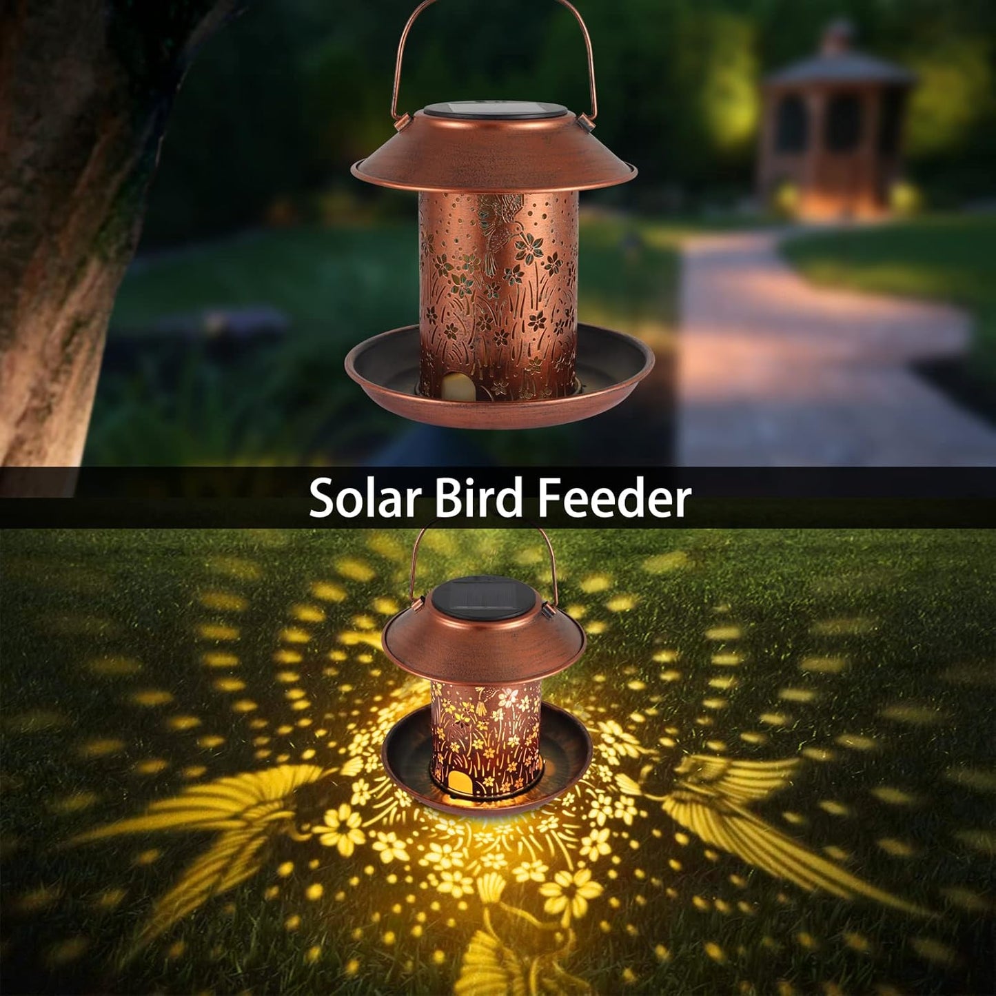 Bird Feeders for Outdoors Hummingbird Solar Lanterns Outdoor Waterproof Garden Decor Gifts for Women Mom Grandma Metal Solar Decoration Outside LED Lanterns for Yard, Patio, Lawn, Pathway(2 Pack)