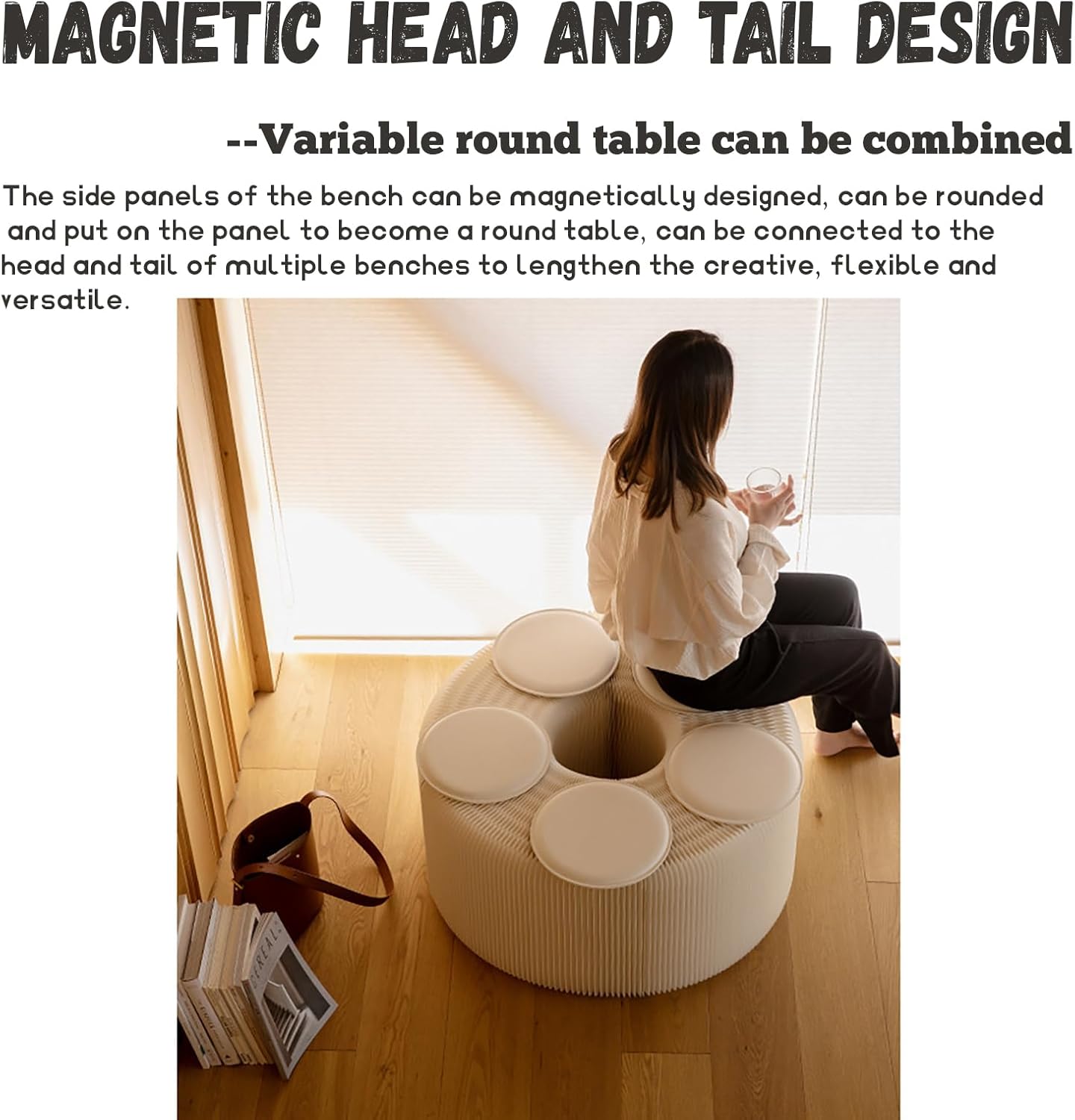 Foldable Kraft Paper Stool, Honeycomb Accordion Folding Bench, Collapsible Paper Stool for Small Spaces, Portable Footrest and Side Table for Living Room and Office,Red-30×30×150cm