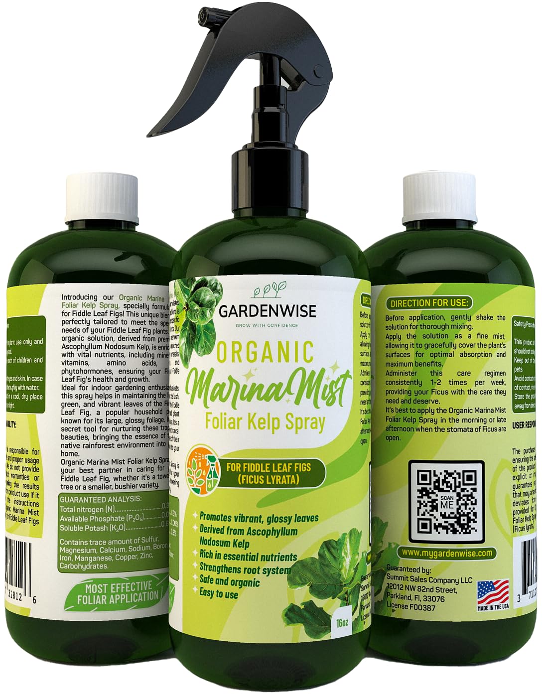 Organic Marina Mist Foliar Spray for Fiddle Leaf Fig and Other Ficus Trees | Micro Nutrients for Vital Health | Gentle Formula | Liquid Plant Food | Quick Results | Ready to Use (8 OZ)