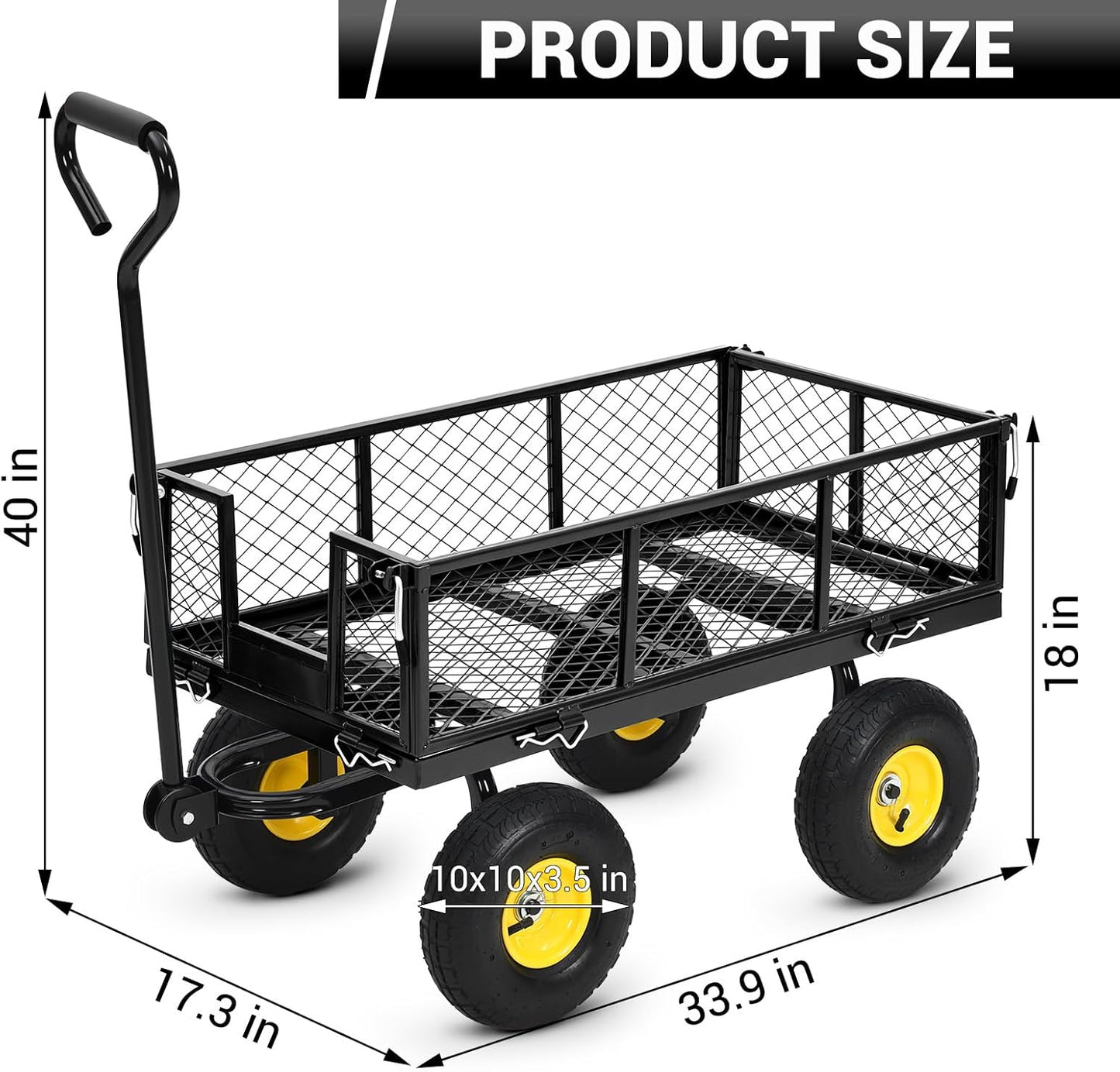 Steel Garden Cart, 550 LBS Heavy Duty Metal Garden Wagon with 10" Wheels, Metal Push Wagon with 180° Rotating Handle and Removable Sides for Farm, Yard