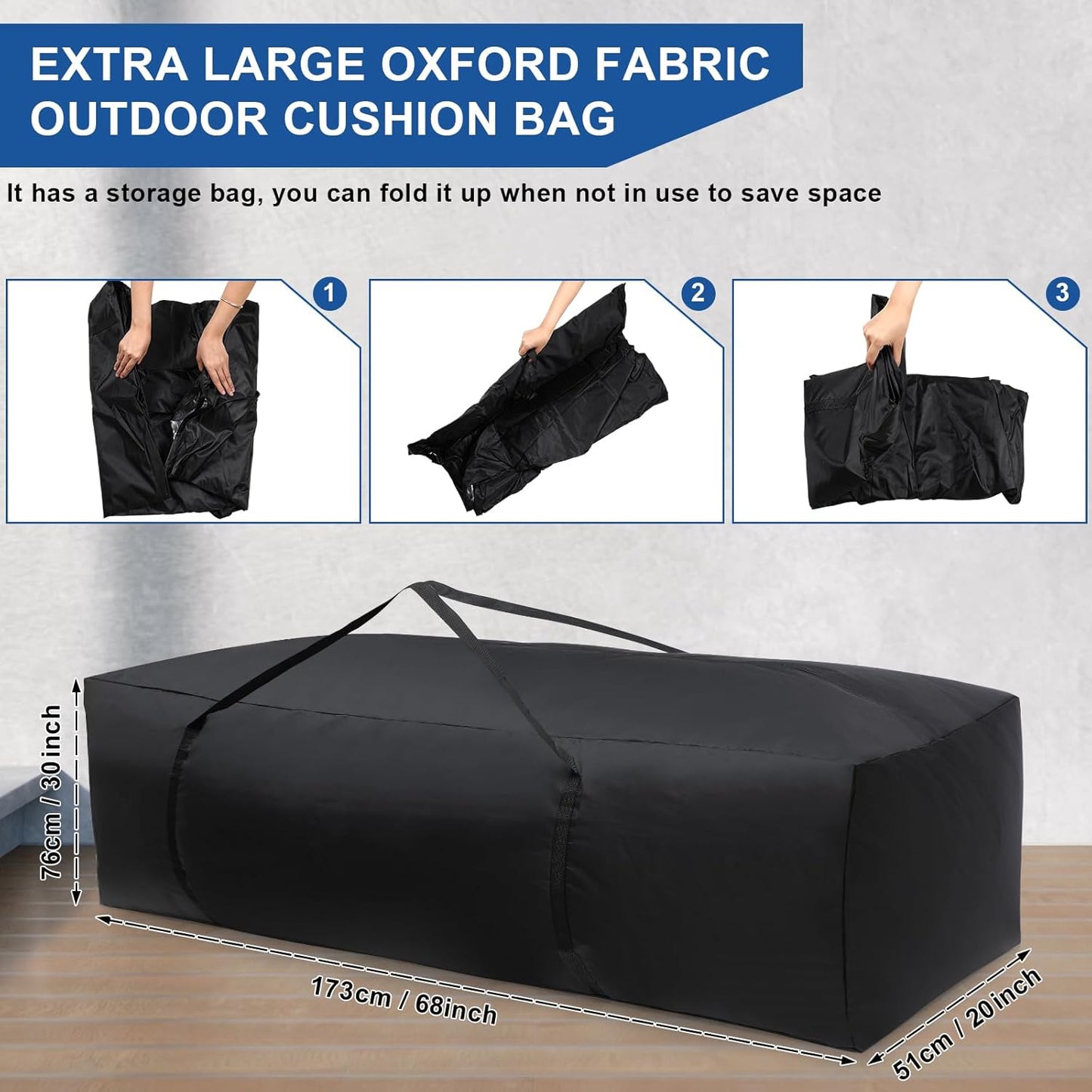 Silkfly 1 Pcs Patio Cushion Storage Bags 68" L x 30" W x 20" H Outdoor Cushion Storage Bag Extra Large Zippered Furniture Pillow Protective Storage Bag Black 420D Oxford Fabric Christmas Tree Storage