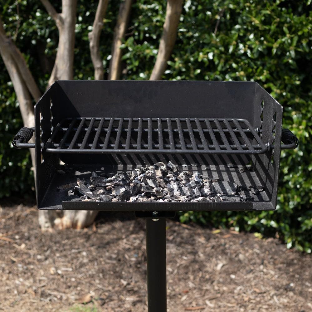 Ash & Ember Park-Style Grill, 384 Sq. In Jumbo Charcoal Grill, Single Post Outdoor Cooking Backyard BBQ, Camp Grilling Barbecues