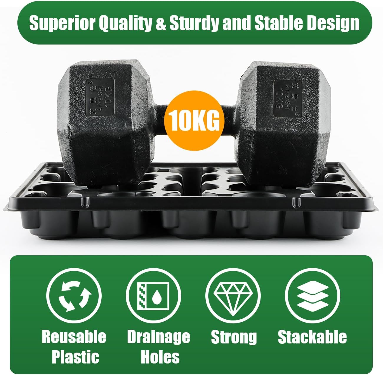 20 Cell Plant Trays for Carrying 3 inch Round Nursery Pots, Sturdy Plastic Trays Suitable for Holding 100 pcs Peat Pots (5 Packs)