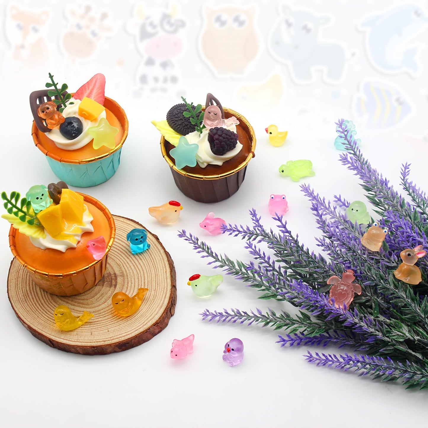 Anvin 120 pcs Mini Resin Animals Glow in The Dark Garden Miniatures Luminous Fairy Garden Figurines with Mini Ducks/Owls/Frogs/Pandas for Micro Landscape Cake Potted Plants Dollhouse Decor