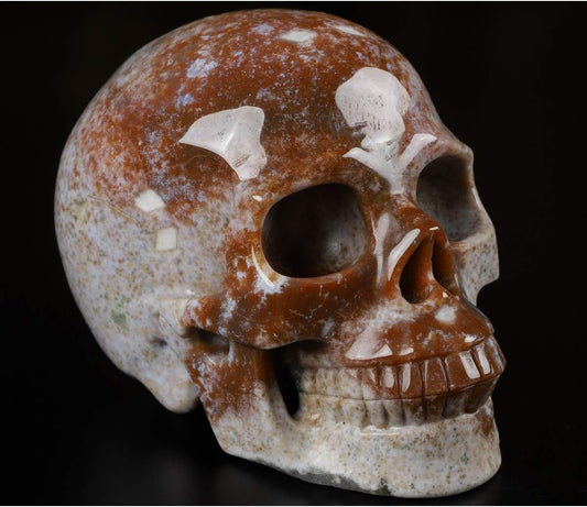 Skullis 5.0” Red Moss Agate Crystal Skull, Hand Carved Gemstone Fine Art Sculpture, Reiki Healing Stone Statue.1386 Z8