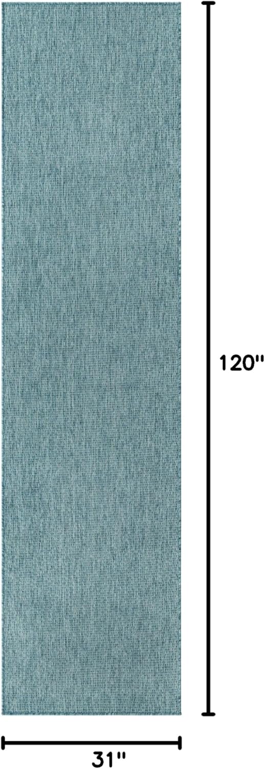 Unique Loom Collection Casual Transitional Solid Heathered Indoor/Outdoor Flatweave Area Rug (2' 7" x 10' Runner, Aquamarine/Ivory)