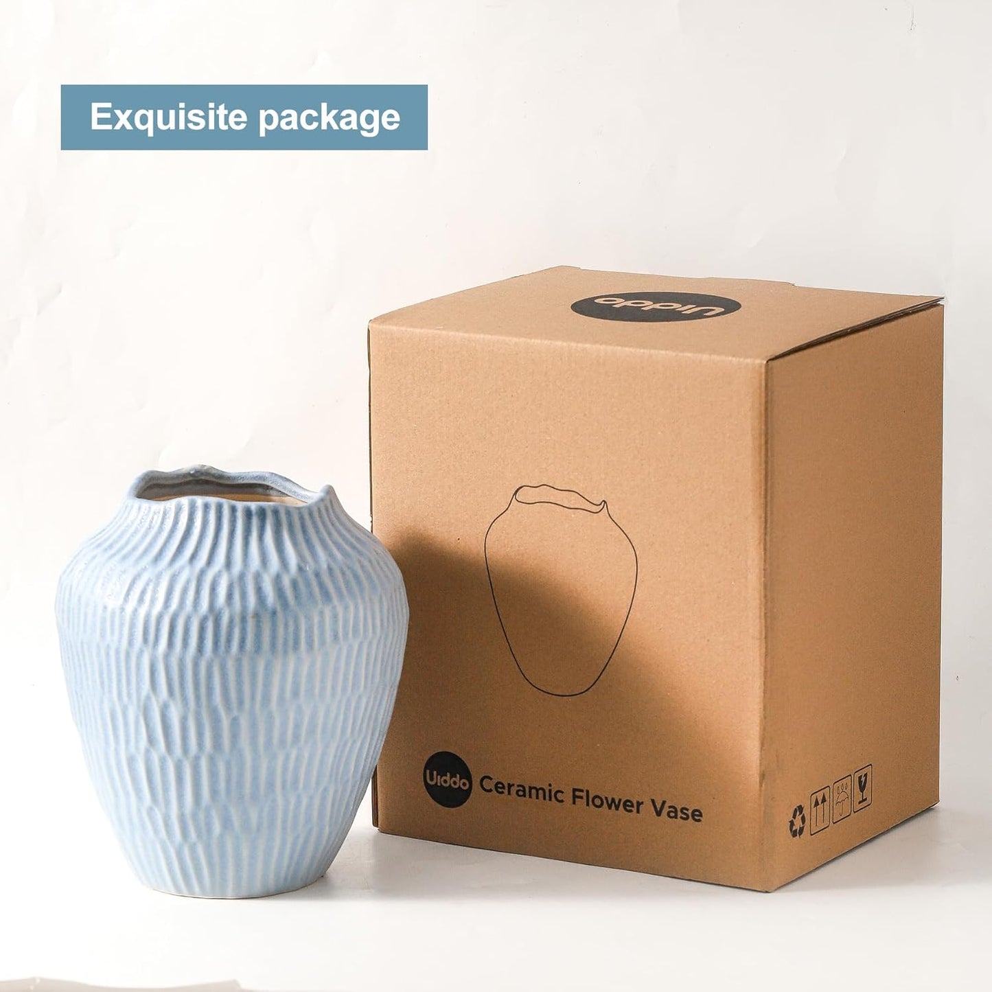 Ceramic Vase for Home Decor,7.8 Inch Flower Vases，Decorative Blue Vase for Pampas Grass，Modern Art Texture Vases for Home Entryway Living Room Dining Table Farmhouse Office Decor-Mat Blue