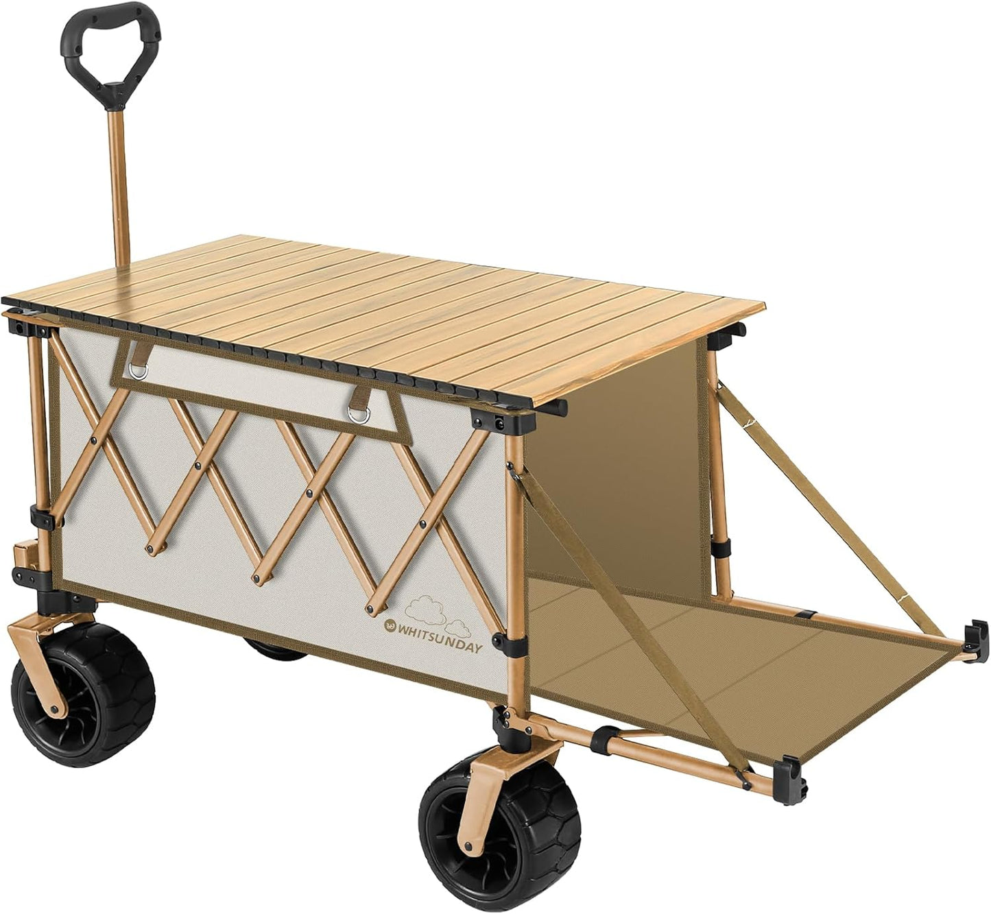 Whitsunday Collapsible Folding Wagon with Table, Heavy Duty Utility Beach Wagons with Opened Tailgate and All-Terrain Wheels for Camping,Garden,Sports (Max Beige)