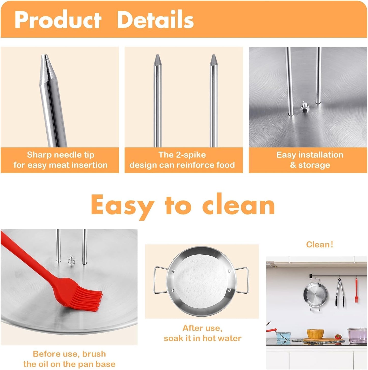 Elcoho Al Pastor Skewer for Grill BBQ Vertical Skewer Pan with Spikes Brush Tongs Screwdriver Al Pastor Rotating Grill Vertical Rotisserie for Turkey Tacos Al Pastor Shawarma Chicken on Smoker Oven