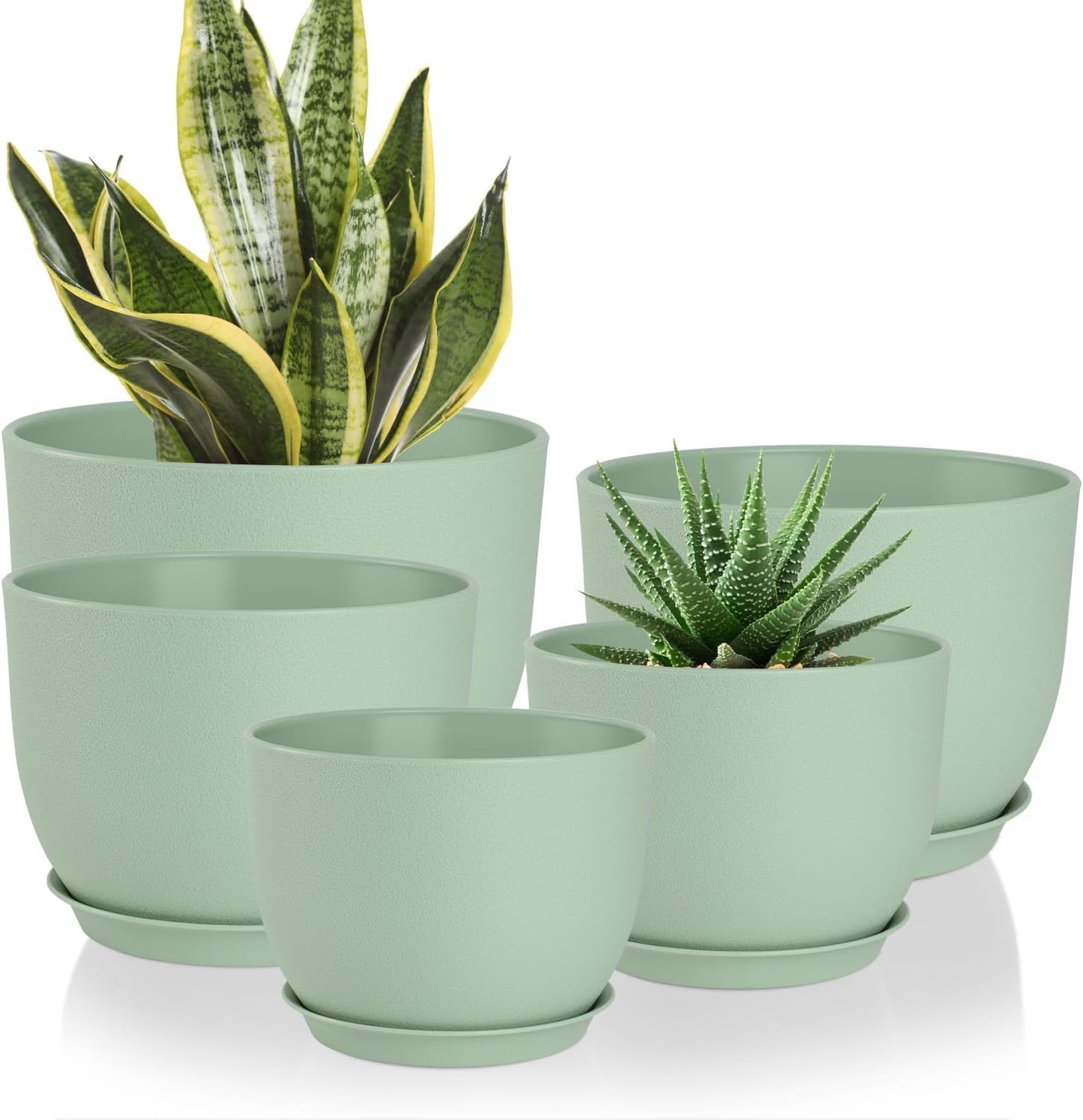 Plant Pots 10/9/8/7.5/7 inch Flower Pots with Multi Mesh Drainage Holes, Planters for Indoor Outdoor Garden Plants and Flowers. (Green)