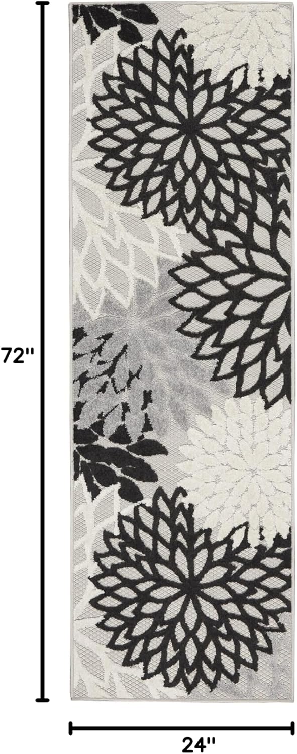 Nourison Home Aloha 6' Runner Black White Fabric Tropical Area Rug (6' Runner)