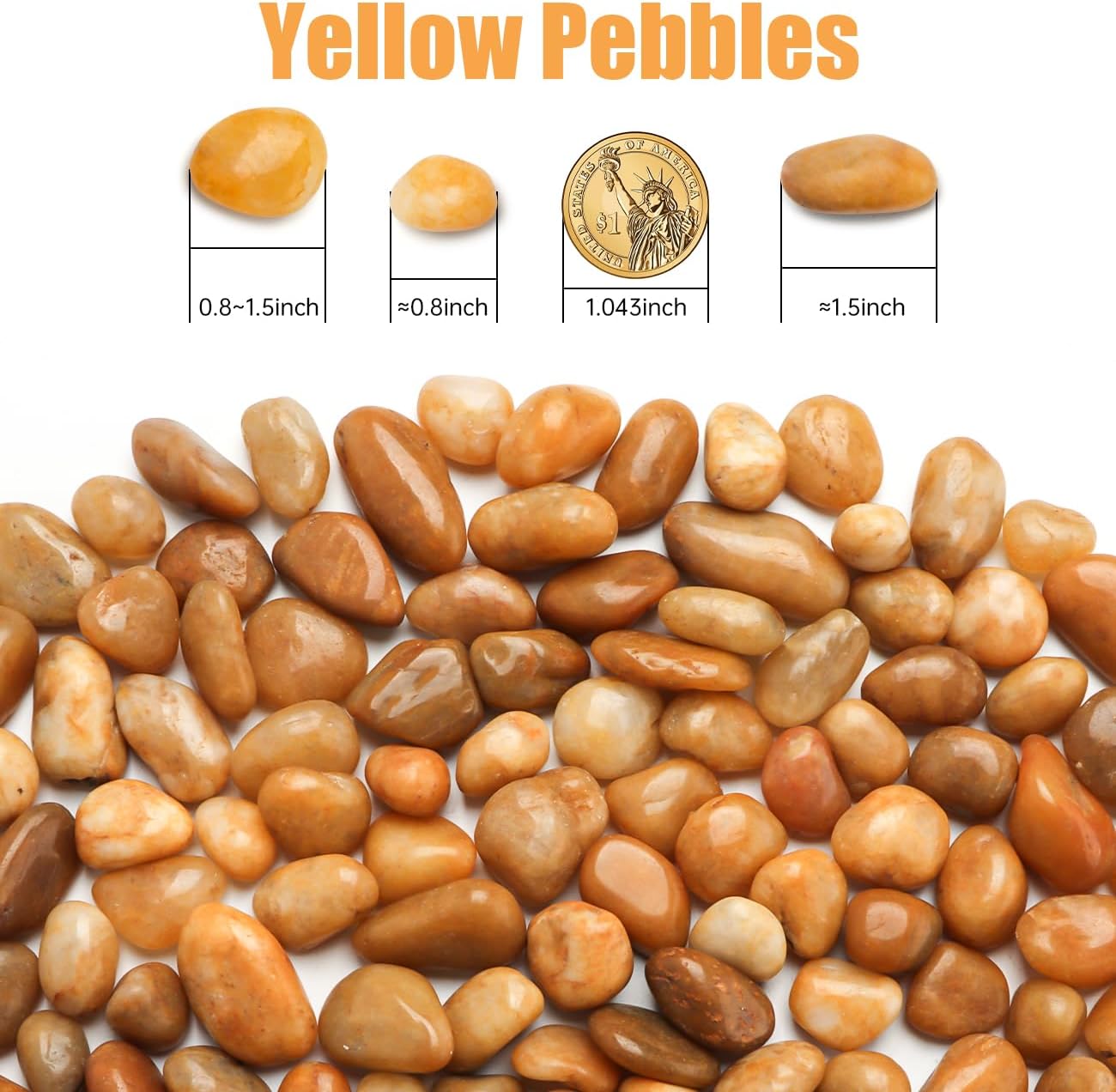 5 Lbs River Rocks for Plants,0.8-1.5 Inch Decorative Ornamental Pebbels, High Polished Stones for Garden Landscaping, Smooth Gravel Filler for Outdoor Plants, Succulents, Fish Tank and Vases, Yellow