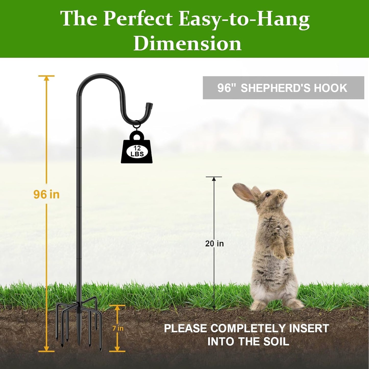 96" Shepherds Hooks for Outdoor with 7 Prongs Base, Heavy Duty Bird Feeder Pole for Hanging Lantern, Hummingbird Feeder, Shepherds Hook for Bird Feeders Outside,1 Pack