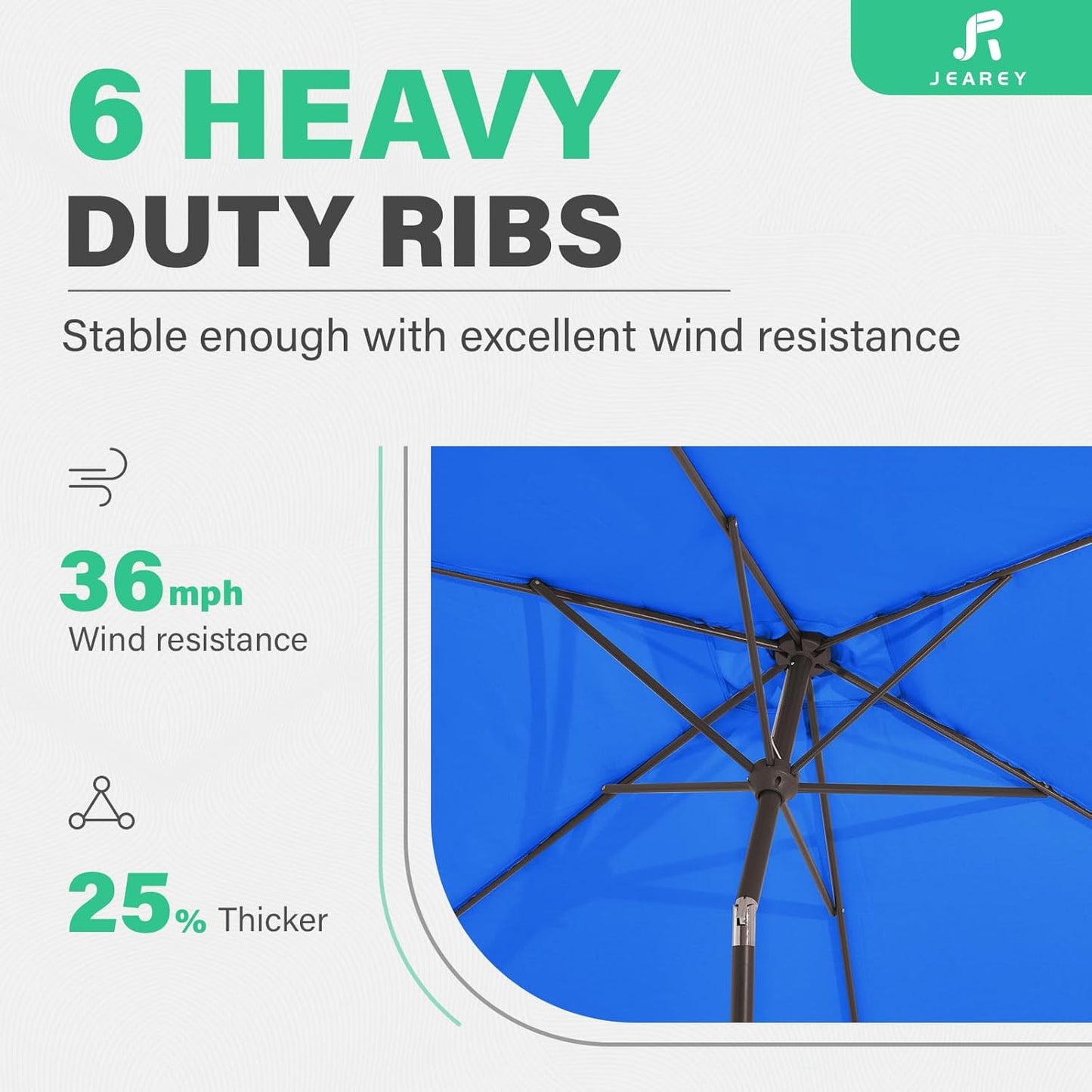 JEAREY 6.5x10 ft Rectangular Patio Umbrellas Outdoor Market Umbrella with Push Button Tilt and Crank, Rectangle Table Umbrella 6 Sturdy Ribs UV Protection for Pool Garden Backyard Deck, Royal Blue