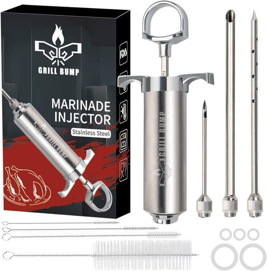 Meat Injector Syringe Kit with 3 Professional Marinade Injector Needles for BBQ Grill Smoker, Turkey and Brisket; 2-oz Large Capacity, Including Paper User Manual, Recipe E-Book (PDF)