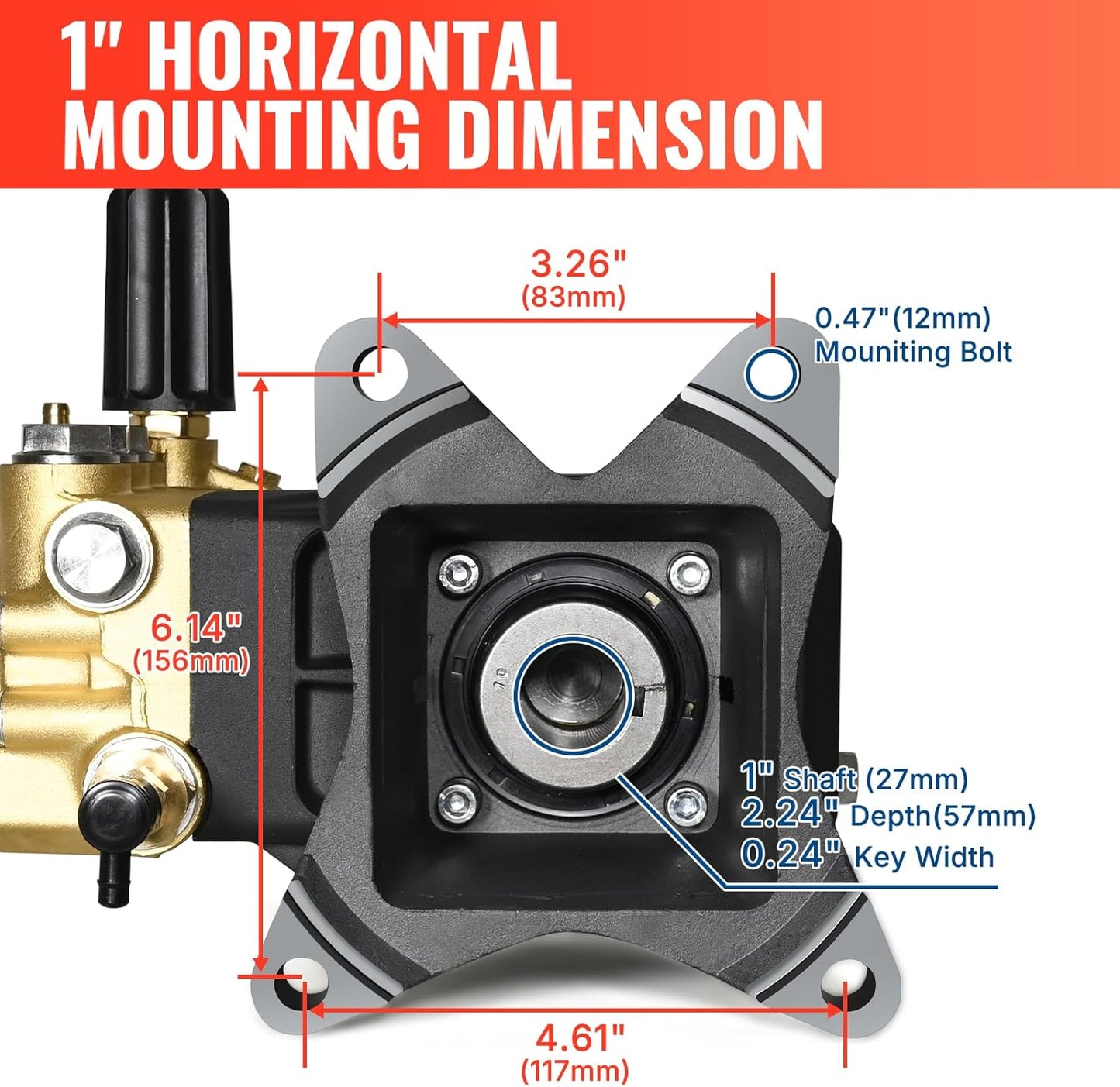YAMATIC Horizontal Triplex Plunger Pressure Washer Pump 1" Shaft 4000 PSI 3.8 GPM, Replacement for Simpson AAA 90034, 90039,90038, Honda GX340, GX390, GX270 for Industrial Gas Powered Washers