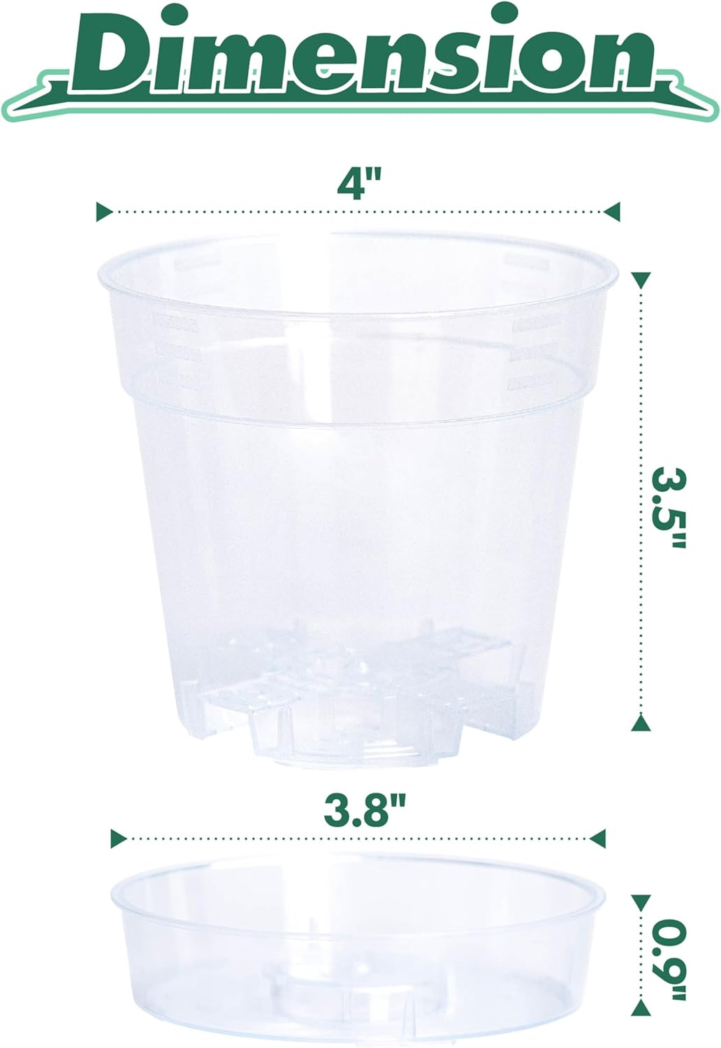 4 Inch Clear Plastic Plant Pot with Drainage Holes, Interlocking & Detachable Tray - Deep Saucer - Durable BPA-Free Plastic, Transparent Design, Raised Base for Airflow, Set of 6, 92-X-A-2
