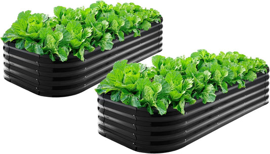 2Pcs 17" Tall Raised Galvanized Steel Garden Bed Modular Planter for Gardening, Vegetables, Flowers Tall Oval Galvanized Metal 9-in-1 Raised Garden Beds Outdoor (Graphite Black)