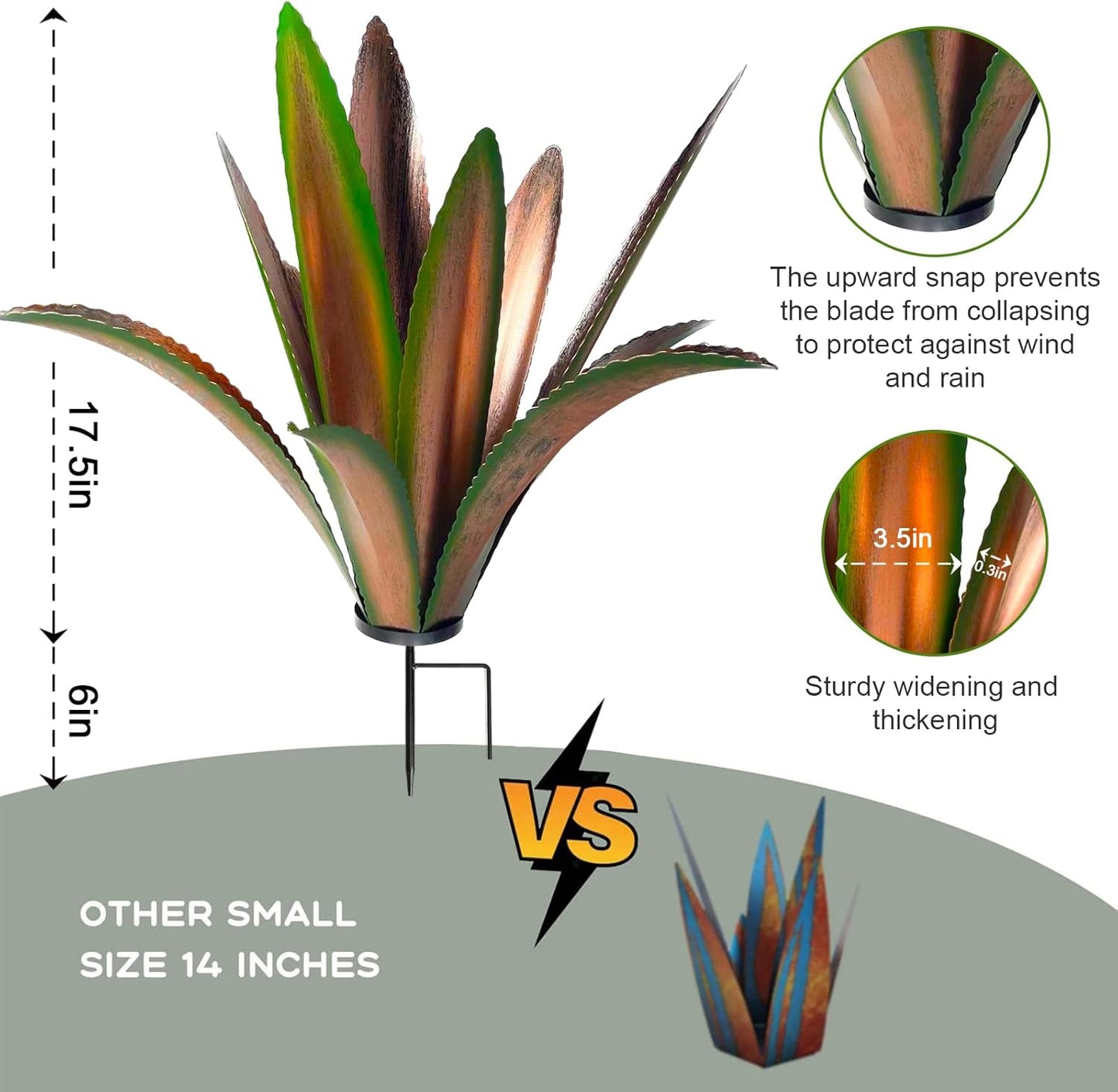 TOMBABY Enlarge thickened Wind Resistant Metal Agave Garden Art Plant Country Sculpture Statue Outdoor decoration Courtyard Lawn Ornament Gift (12 Leaves Green 2 pcs) (TB-410-415)